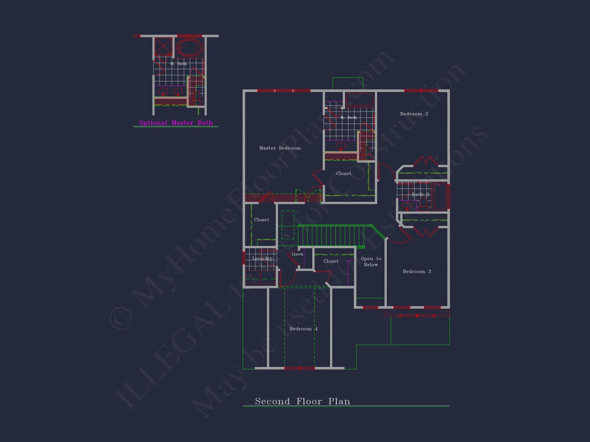 Colonial-Style 2-Story house Blueprint with 4 Bedrooms