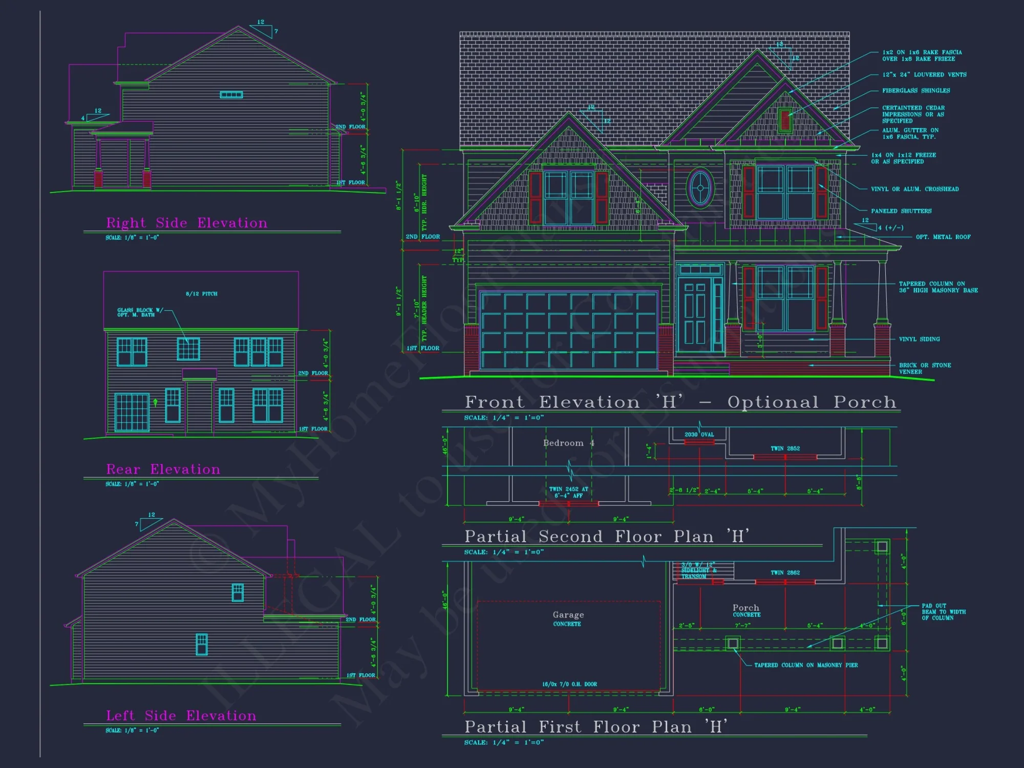 Colonial-Style 2-Story house Blueprint with 4 Bedrooms