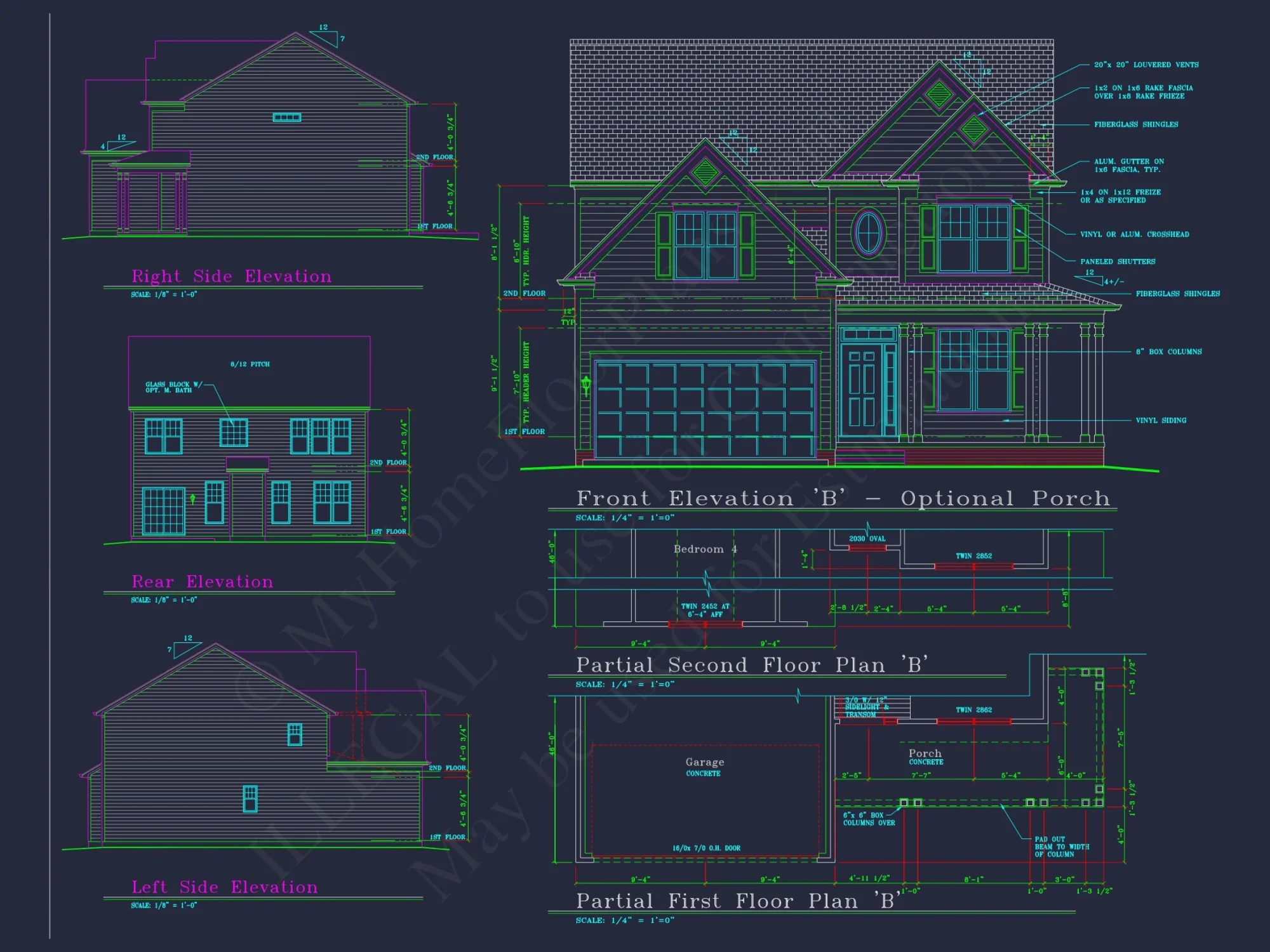 Colonial-Style 2-Story house Blueprint with 4 Bedrooms
