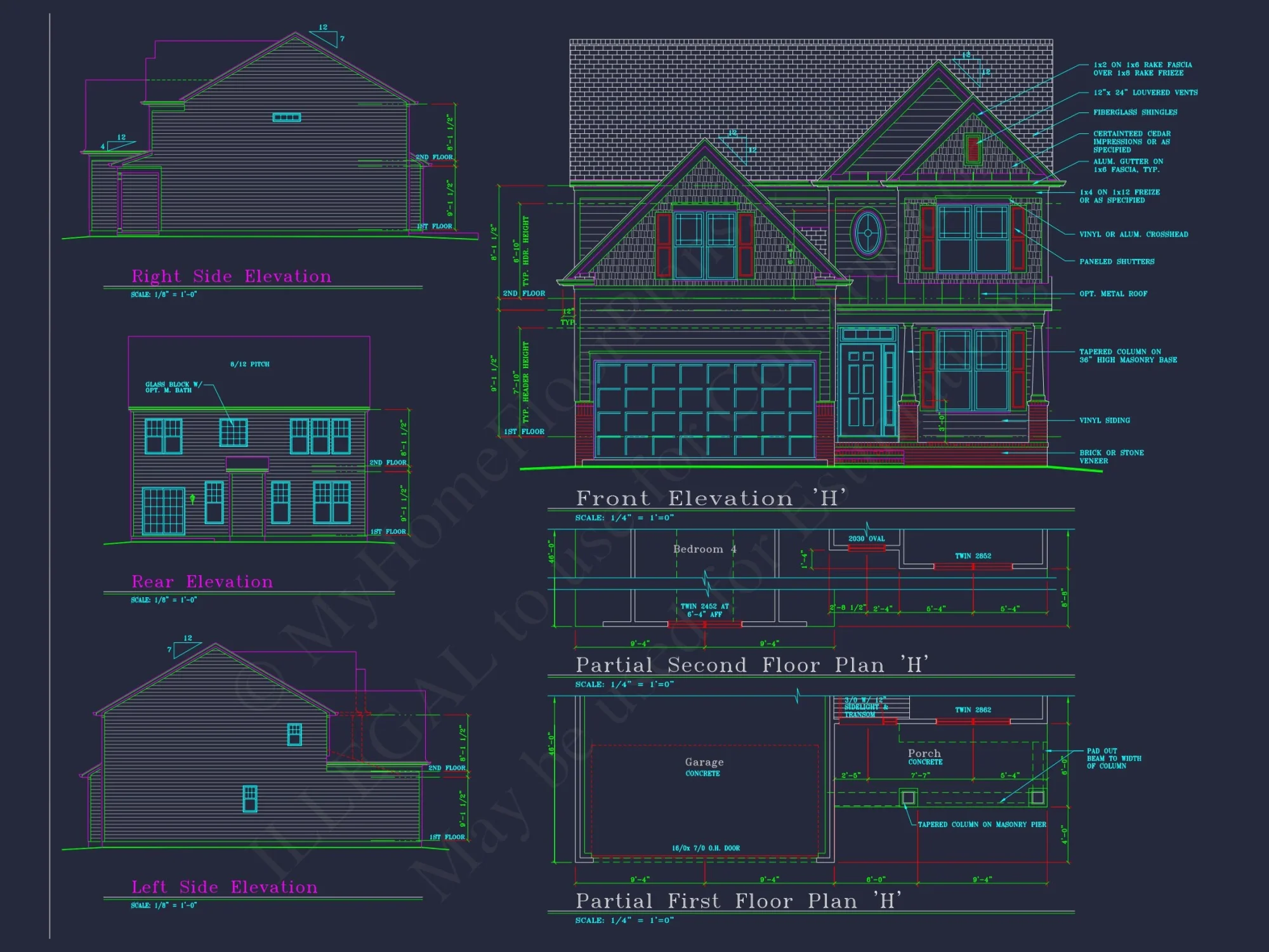 Colonial-Style 2-Story house Blueprint with 4 Bedrooms