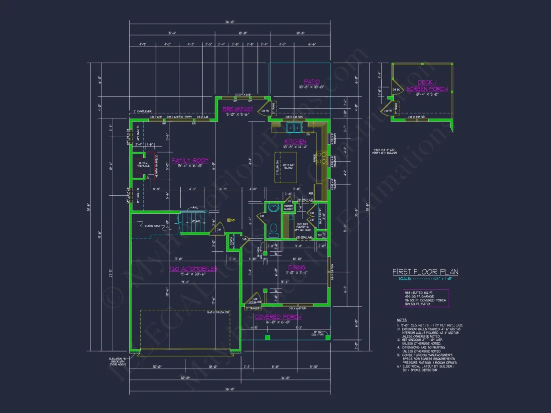 Modern Craftsman house Floor Plan with CAD and Blueprint Designs