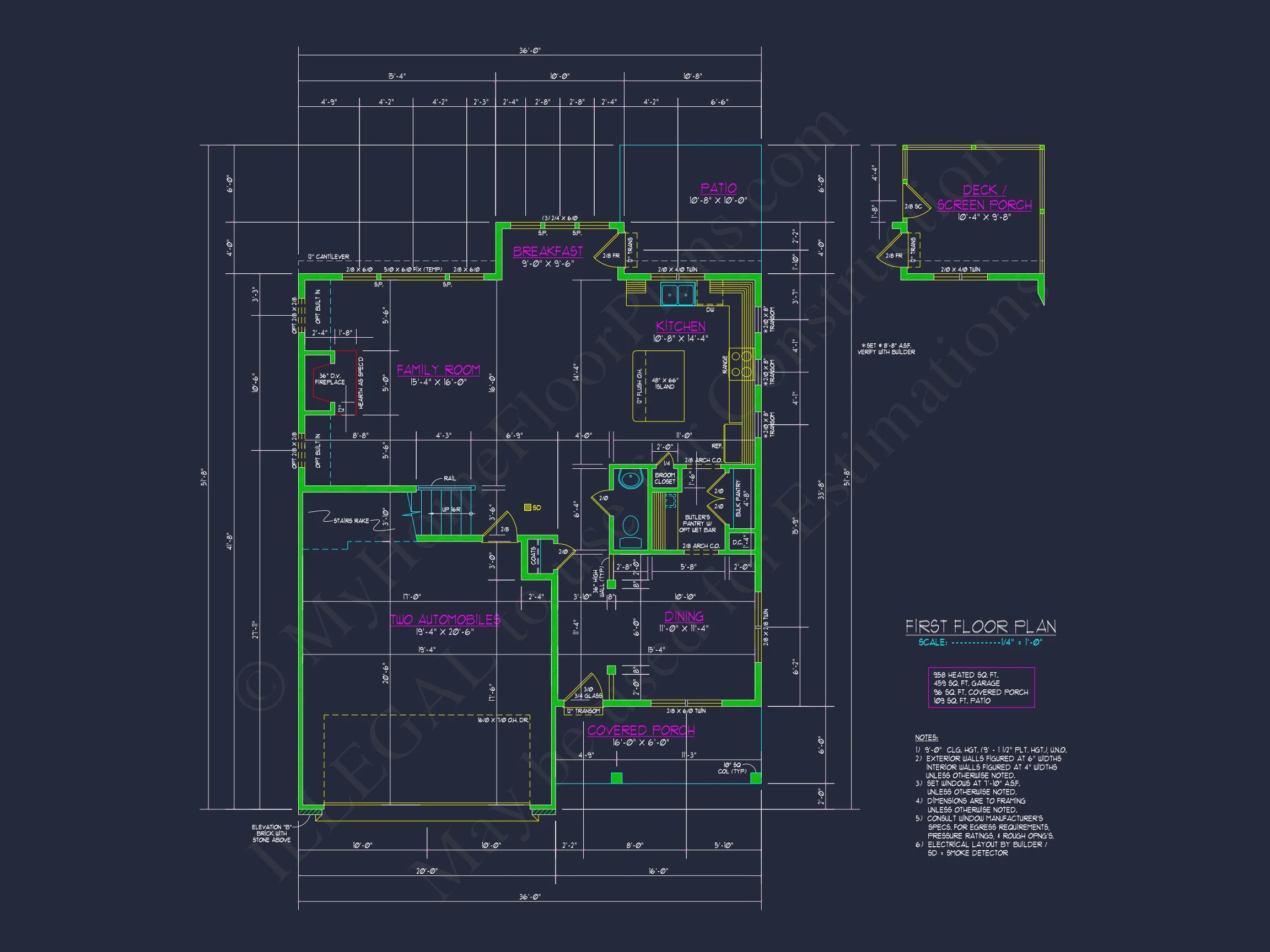 Modern Craftsman house Floor Plan with CAD and Blueprint Designs