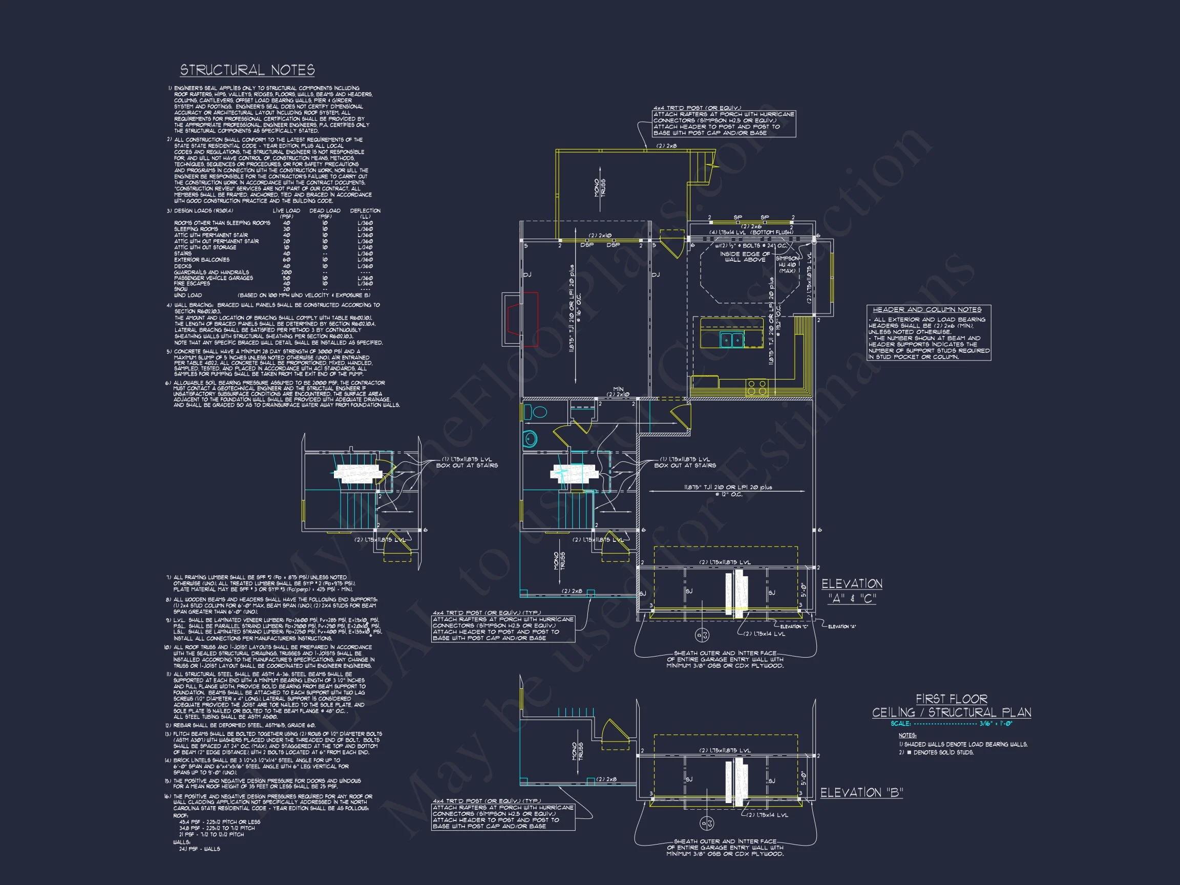 Craftsman house Floor Plan with CAD Designs and Blueprint