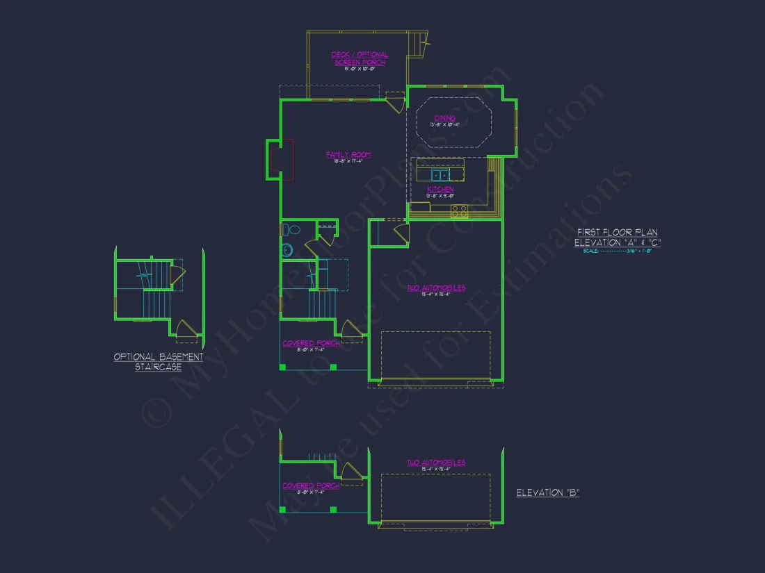 Craftsman house Floor Plan with CAD Designs and Blueprint