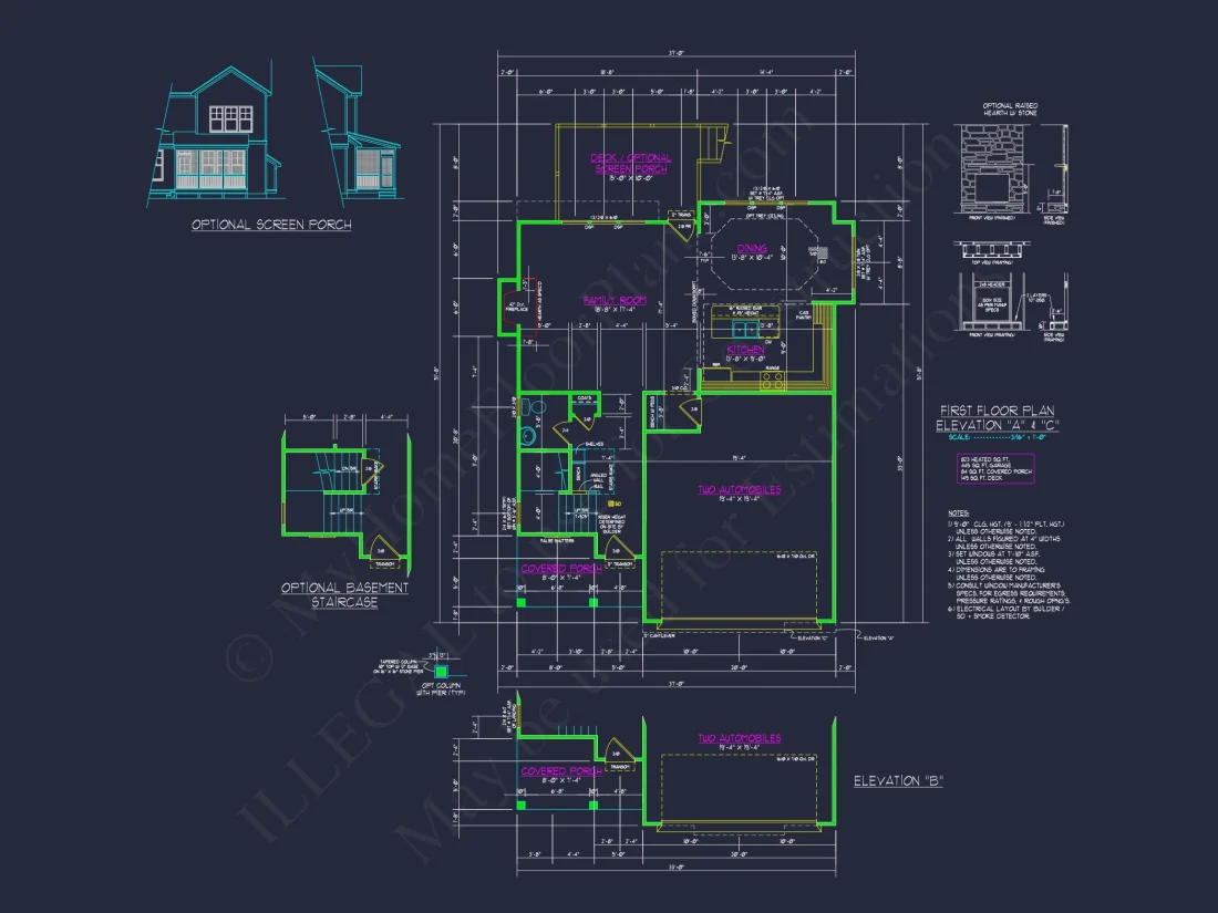 Craftsman house Floor Plan with CAD Designs and Blueprint