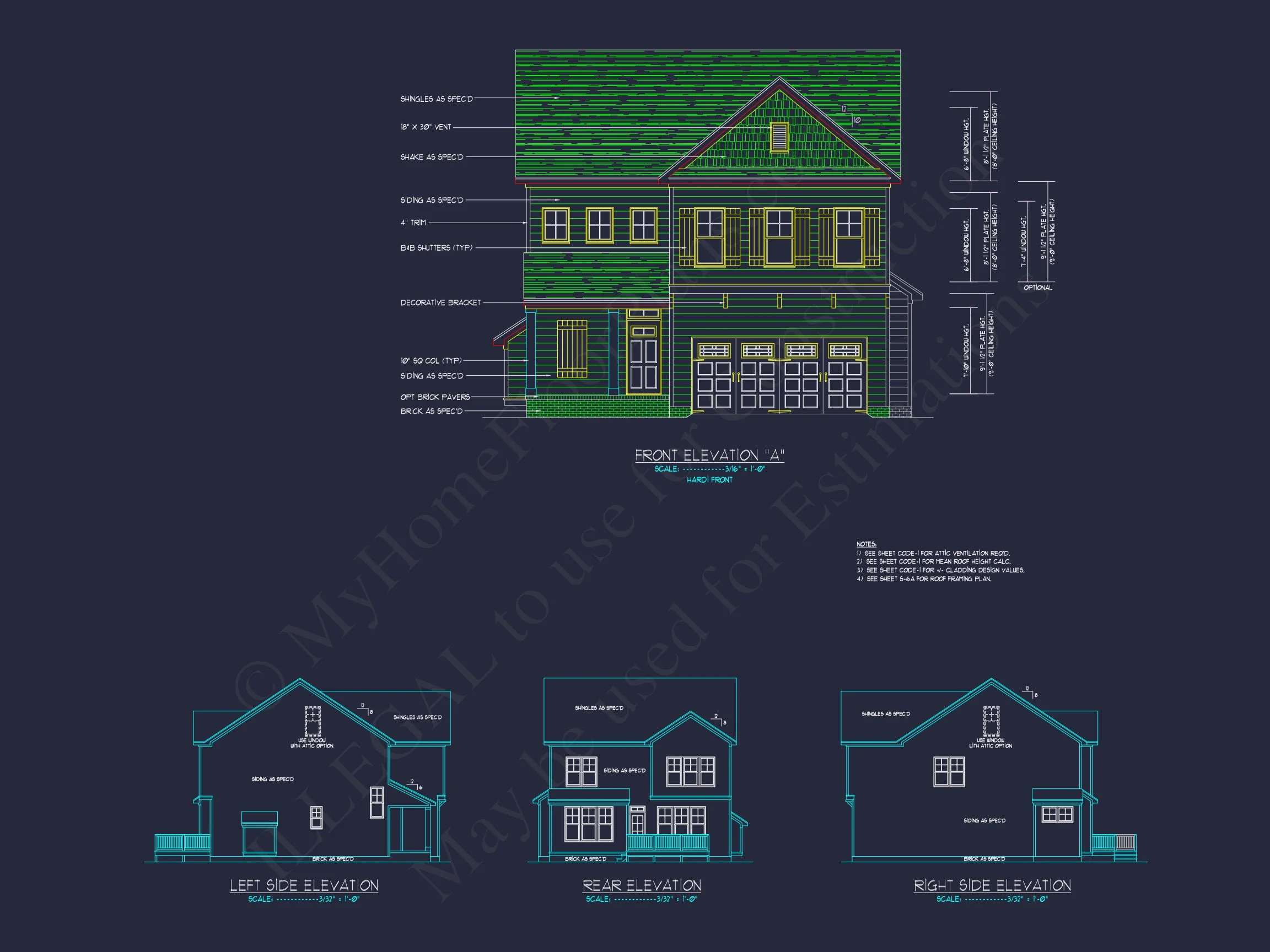 Craftsman house Floor Plan with CAD Designs and Blueprint