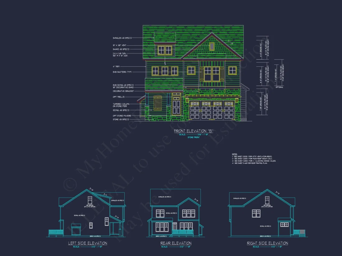 Craftsman house Floor Plan with CAD Designs and Blueprint