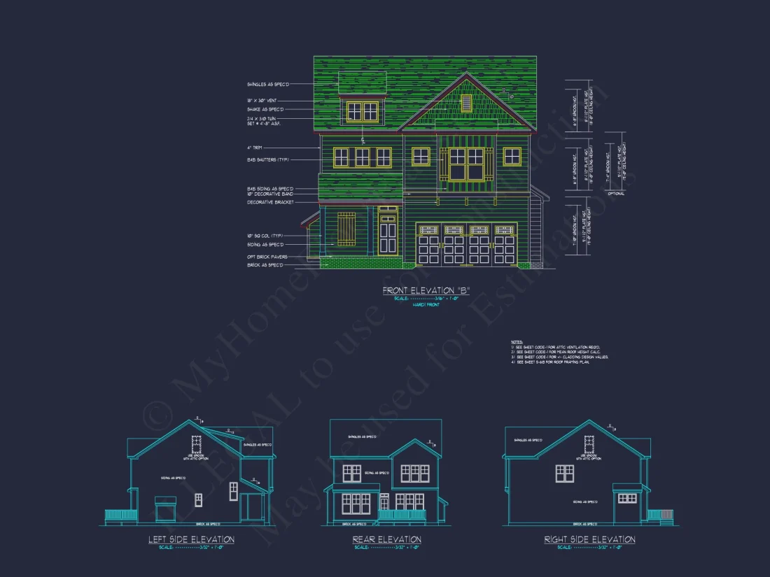 Craftsman house Floor Plan with CAD Designs and Blueprint
