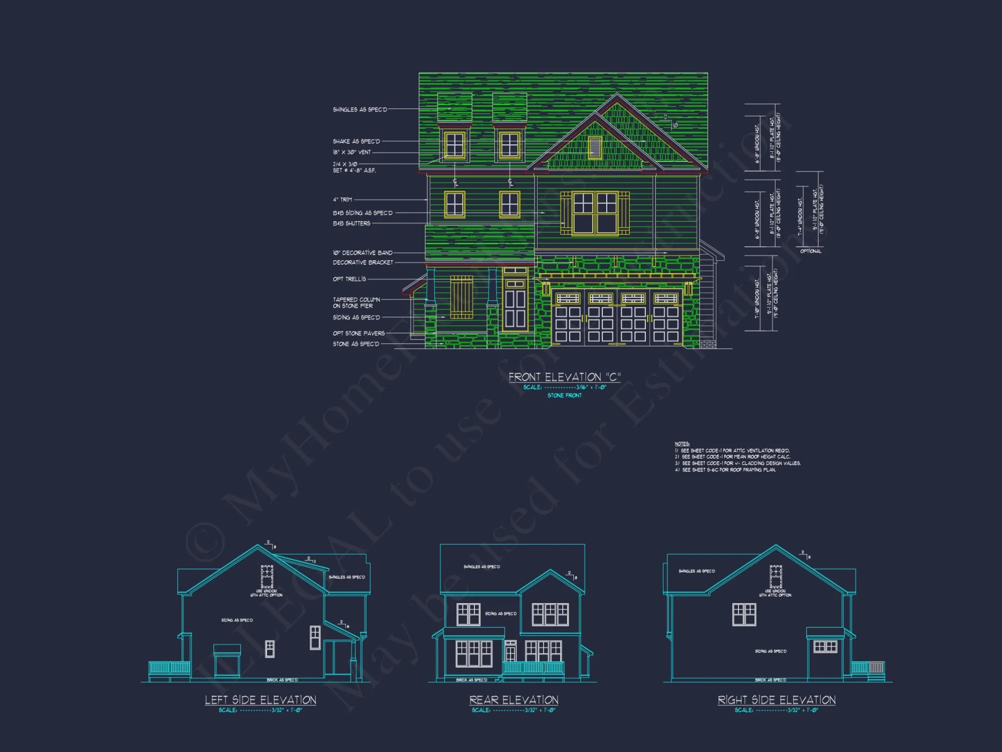 Craftsman house Floor Plan with CAD Designs and Blueprint