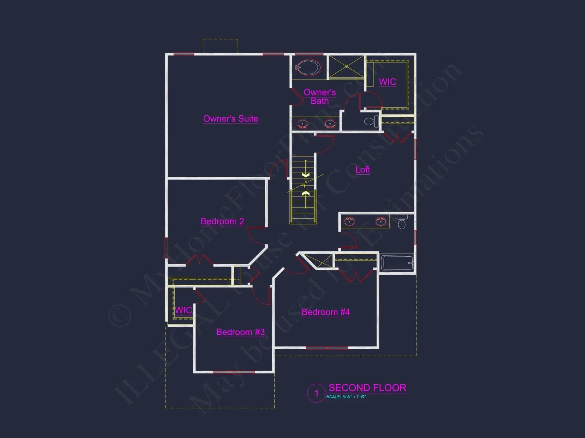 Modern house Plan with 4 Bedrooms, CAD Blueprint & Open Design