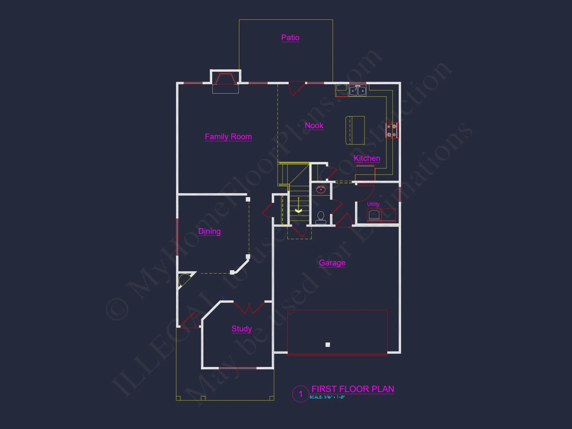 Modern house Plan with 4 Bedrooms, CAD Blueprint & Open Design