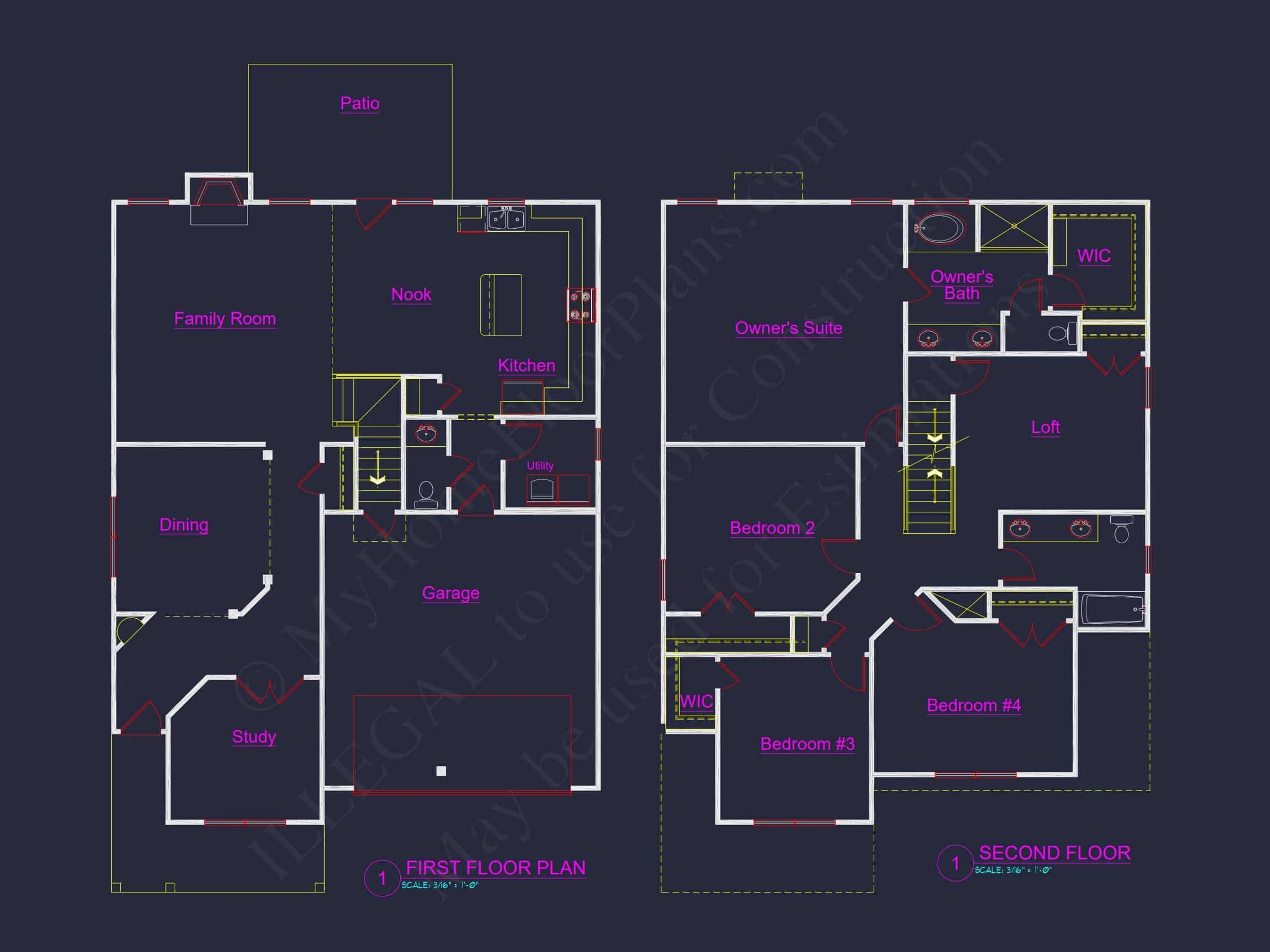 11-1076 HOUSE PLAN - Modern House Plan with 4 Bedrooms, CAD Blueprint & Open Design 5 Modern house Plan with 4 Bedrooms, CAD Blueprint & Open Design