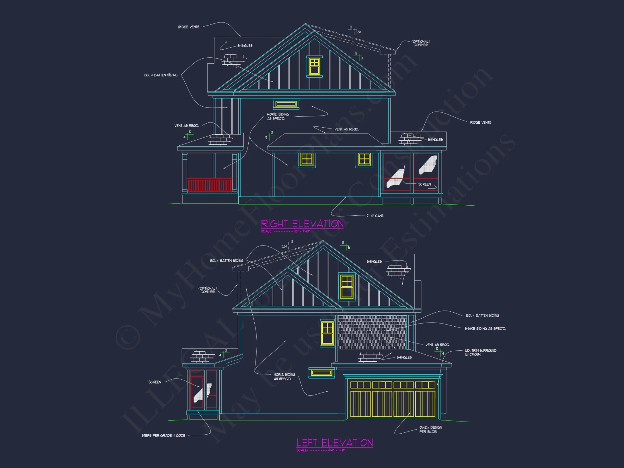 Modern Craftsman house Plan with Detailed Floor Designs and CAD Blueprint