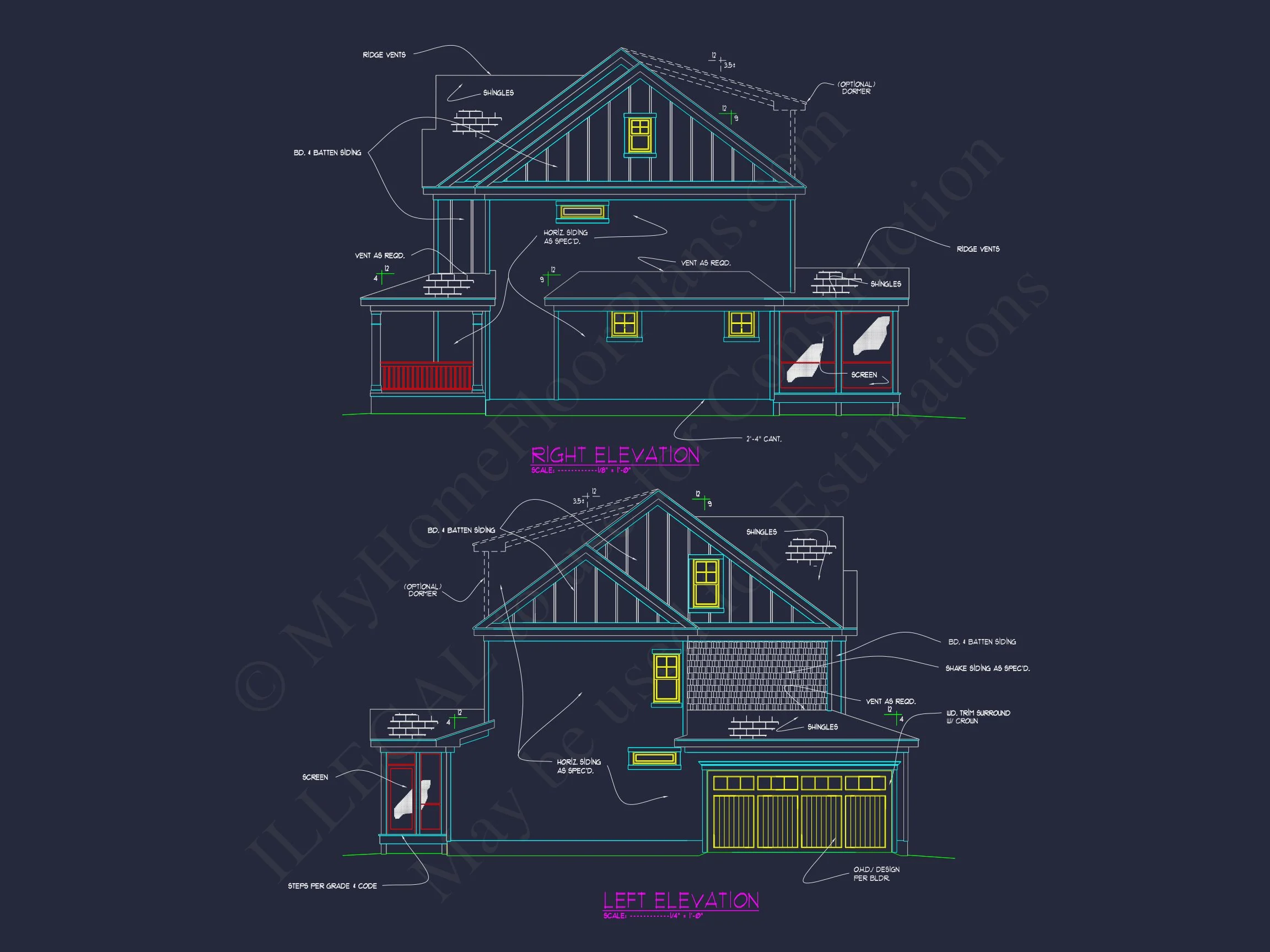 Modern Craftsman house Plan with Detailed Floor Designs and CAD Blueprint