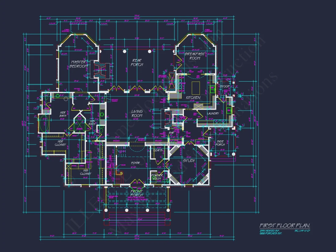 Classical house Floor Plan: 2-Story Design with CAD Blueprints