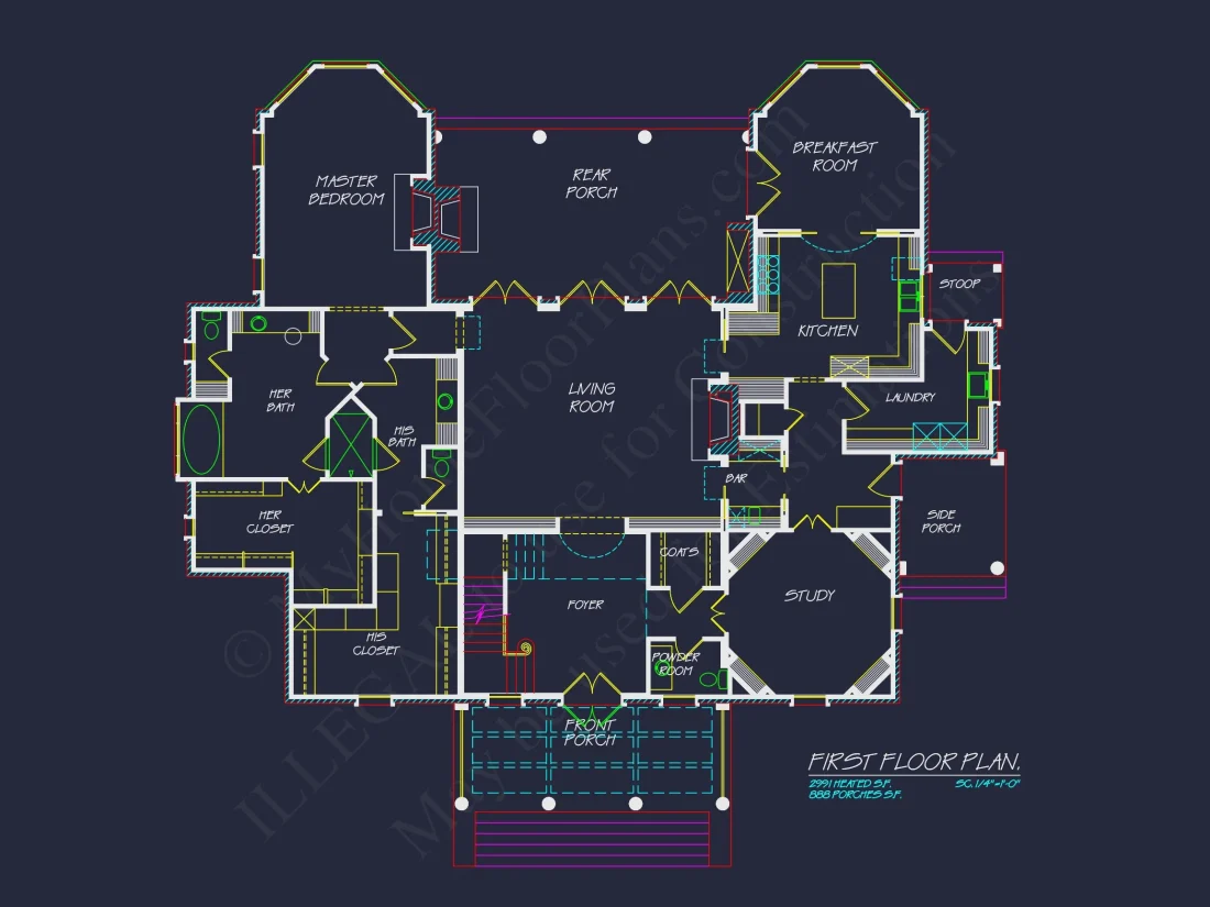 Classical house Floor Plan: 2-Story Design with CAD Blueprints