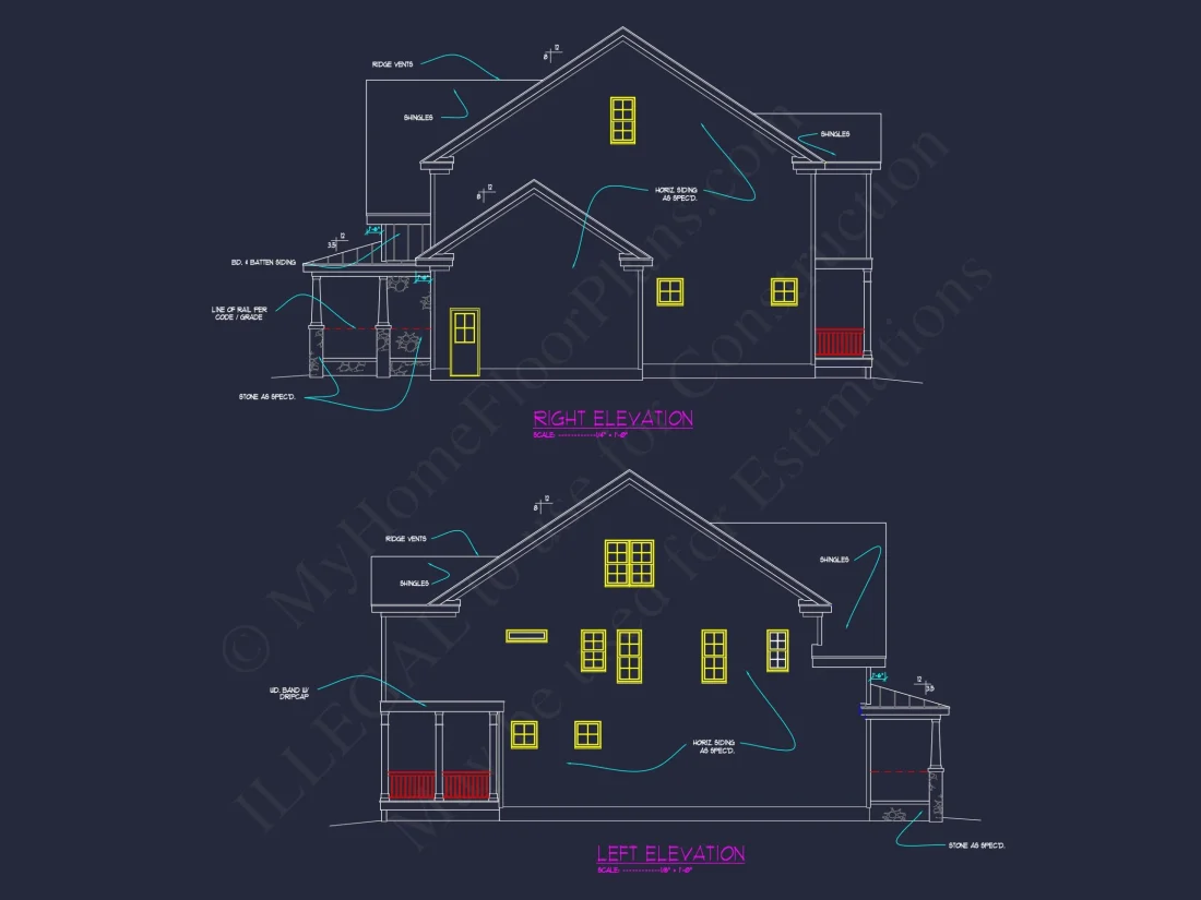 Traditional Craftsman house Plan with CAD Blueprint Designs
