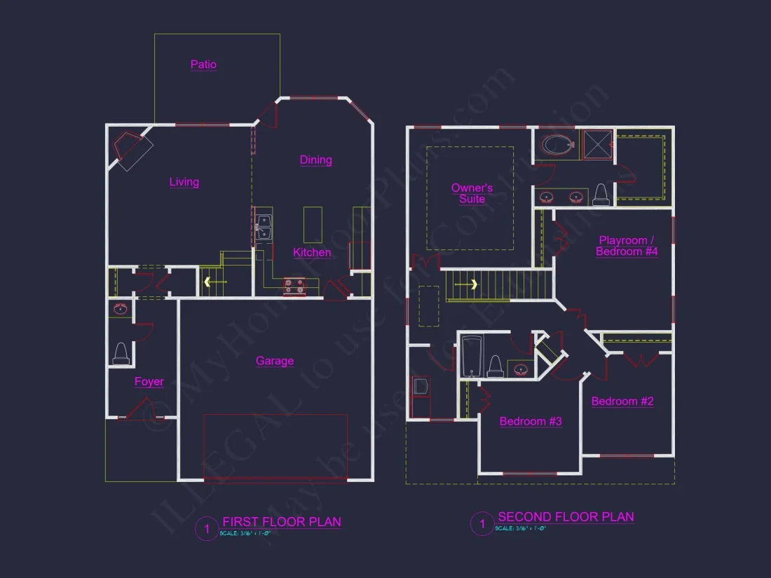 Beautiful 2-Story house Plan with CAD Floor Designs and Blueprint