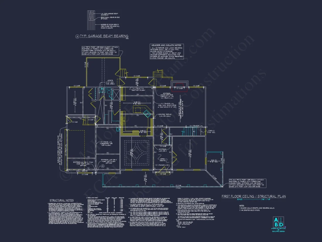 Traditional Craftsman house Floor Plan with Detailed Architecture