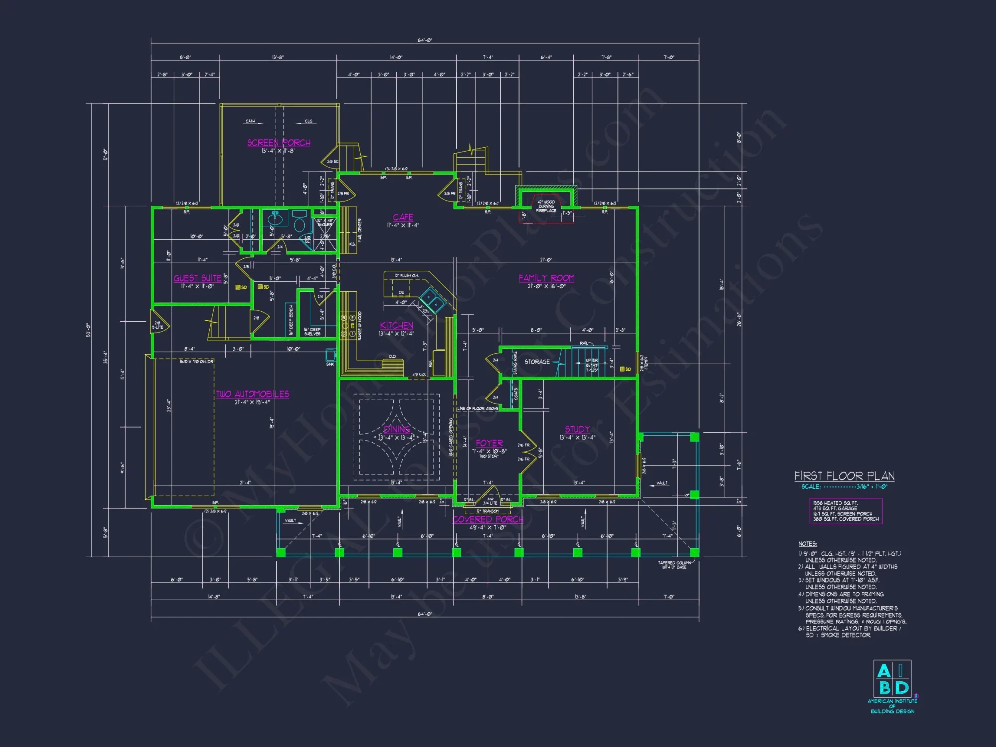 Traditional Craftsman house Floor Plan with Detailed Architecture