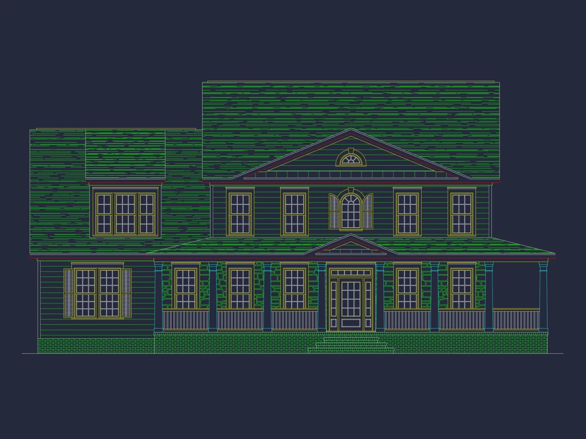 Traditional Craftsman house Floor Plan with Detailed Architecture