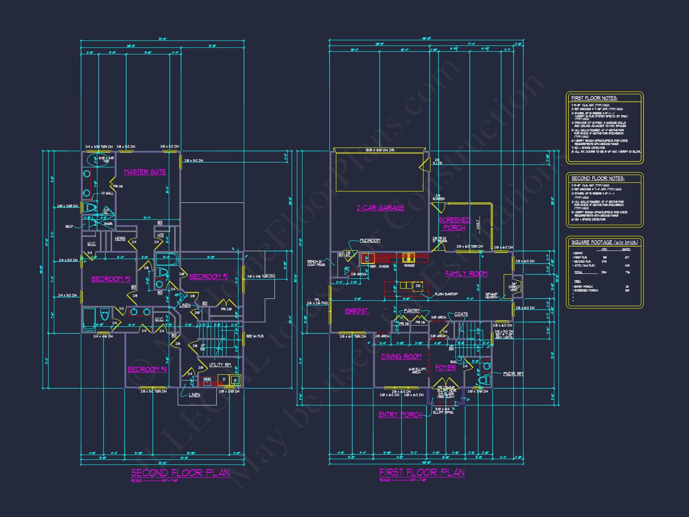 10-1678 HOUSE PLAN - Modern 2-Story House Plan with 4 Bedrooms, CAD Floor Blueprint 36 Modern 2-Story house Plan with 4 Bedrooms, CAD Floor Blueprint