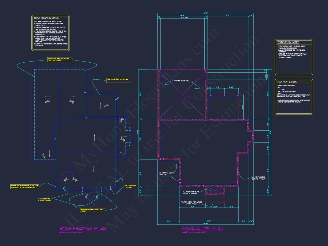 Modern 2-Story house Plan with 4 Bedrooms, CAD Floor Blueprint