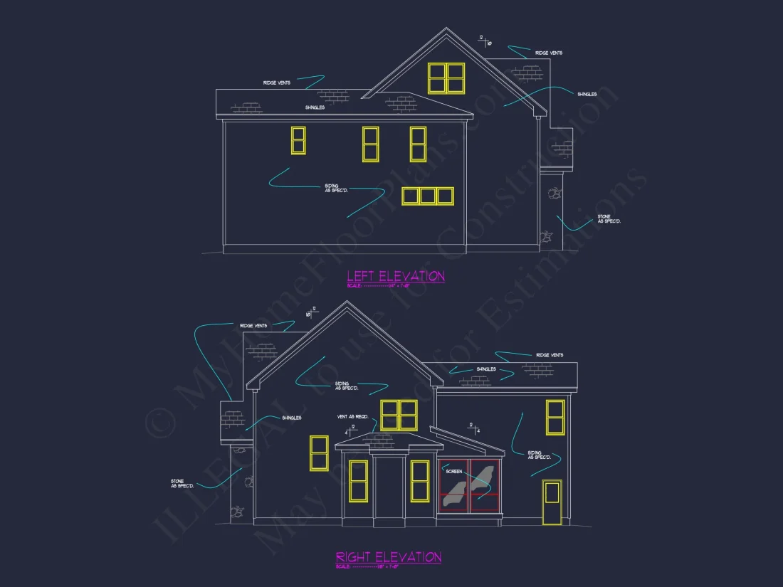 Modern 2-Story house Plan with 4 Bedrooms, CAD Floor Blueprint