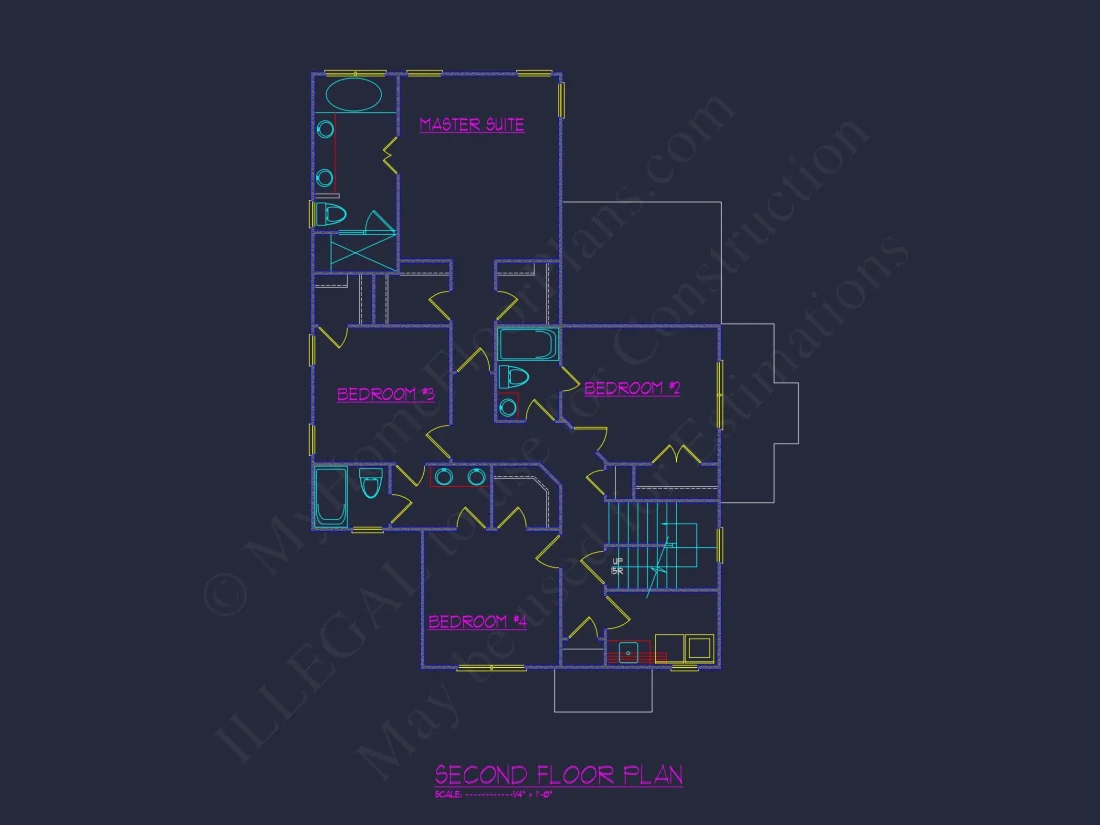 Modern 2-Story house Plan with 4 Bedrooms, CAD Floor Blueprint