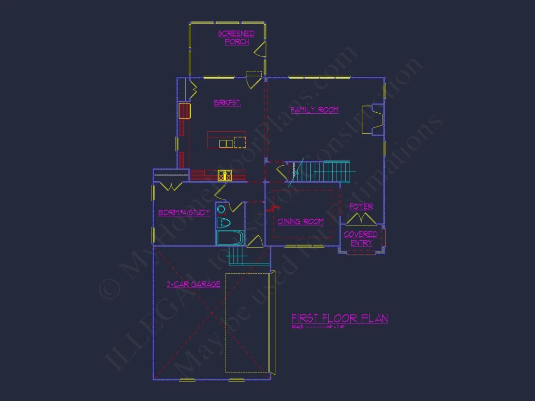 Beautiful CAD house Plan: 4 Bedroom Floor Plan with Designs