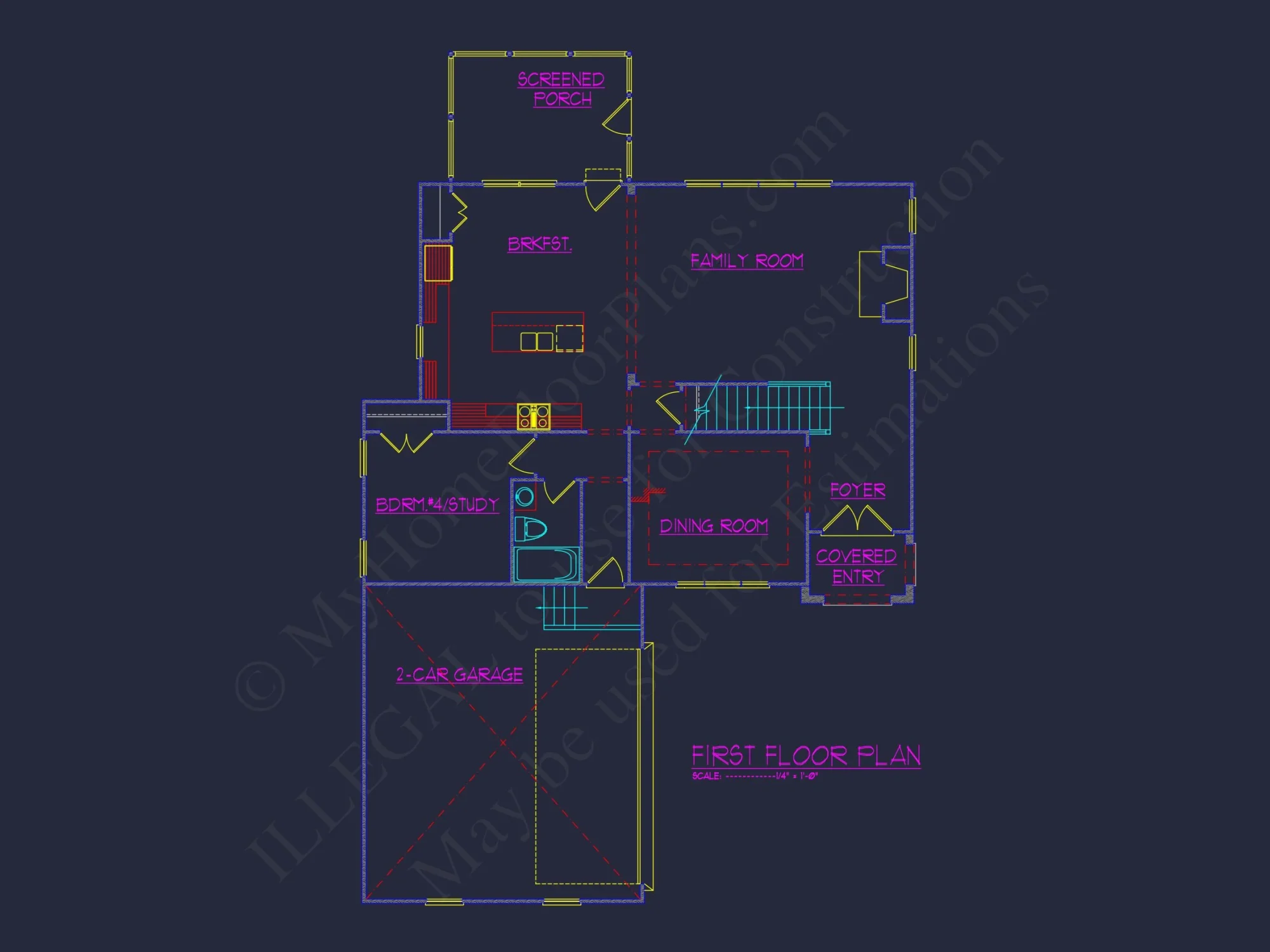 Beautiful CAD house Plan: 4 Bedroom Floor Plan with Designs
