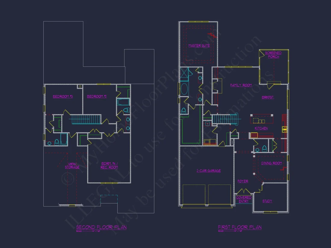 Elegant house Design Blueprint with 4 Bedrooms & 2-Car Garage