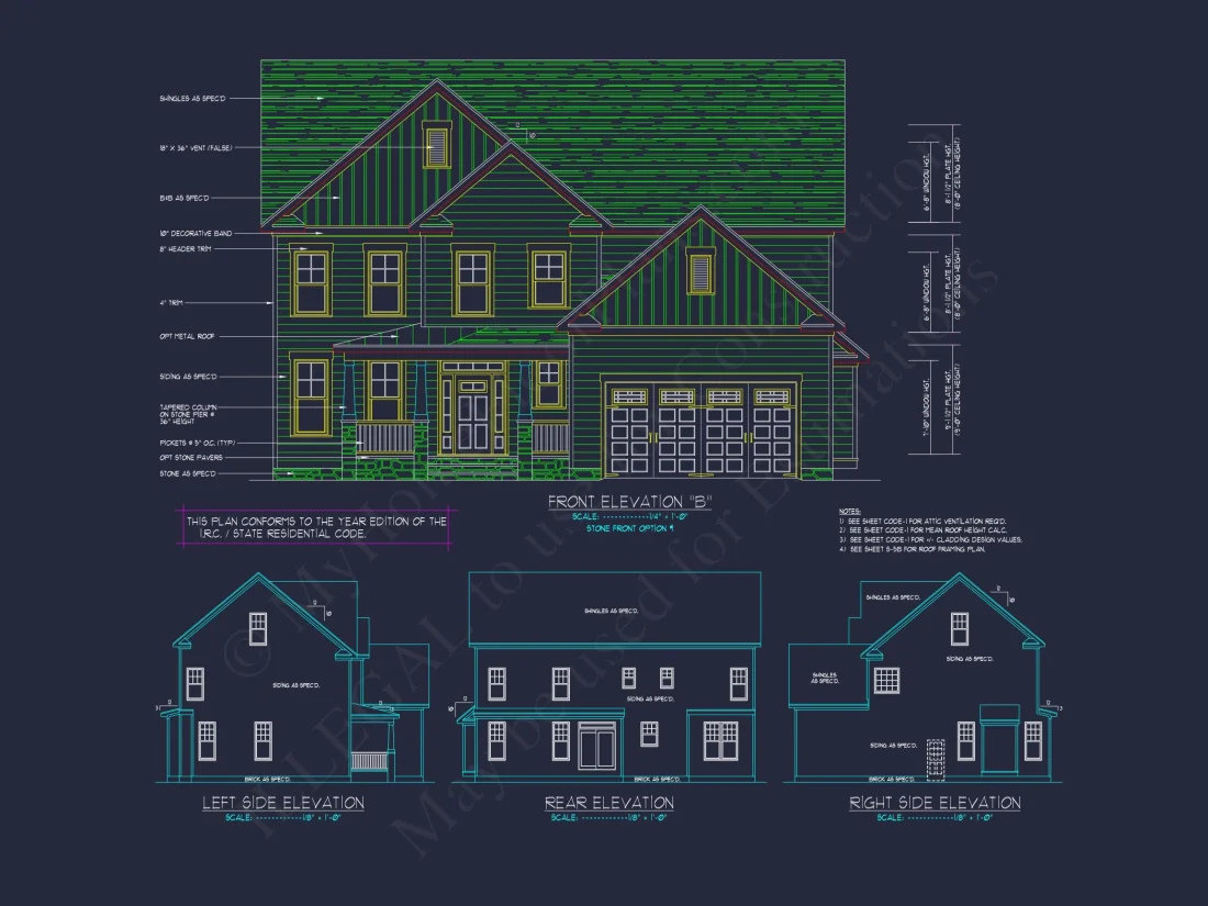 Modern Craftsman house Plan with Spacious Floor Design and CAD Blueprint