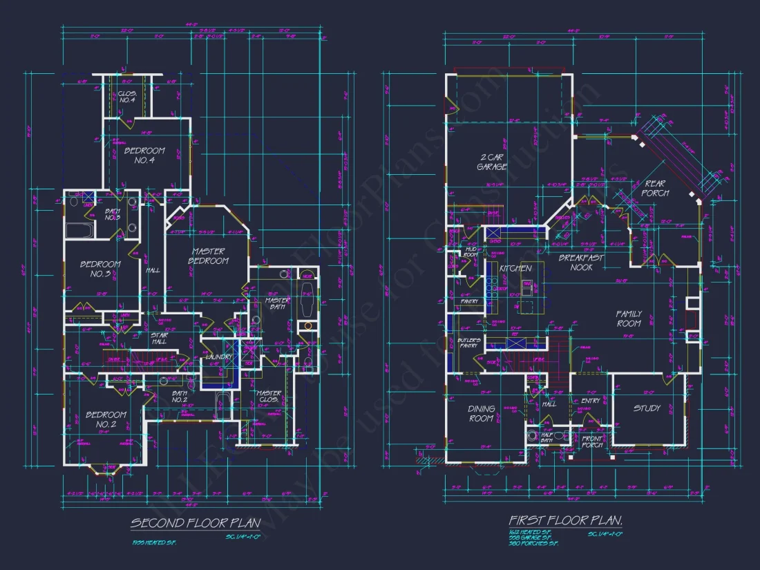 Traditional 2-Story house Plan & Blueprint Designs (2547 Sq Ft)