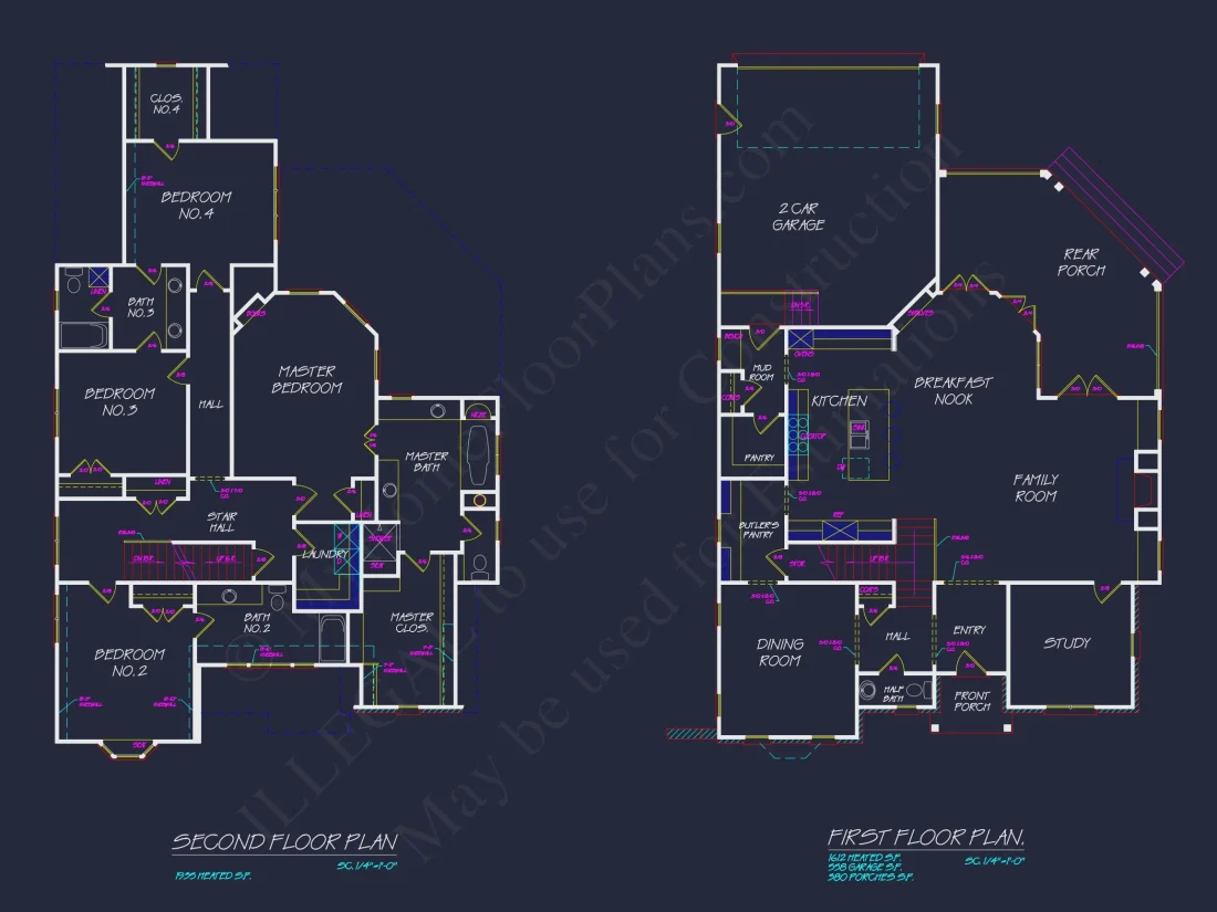 Traditional 2-Story house Plan & Blueprint Designs (2547 Sq Ft)