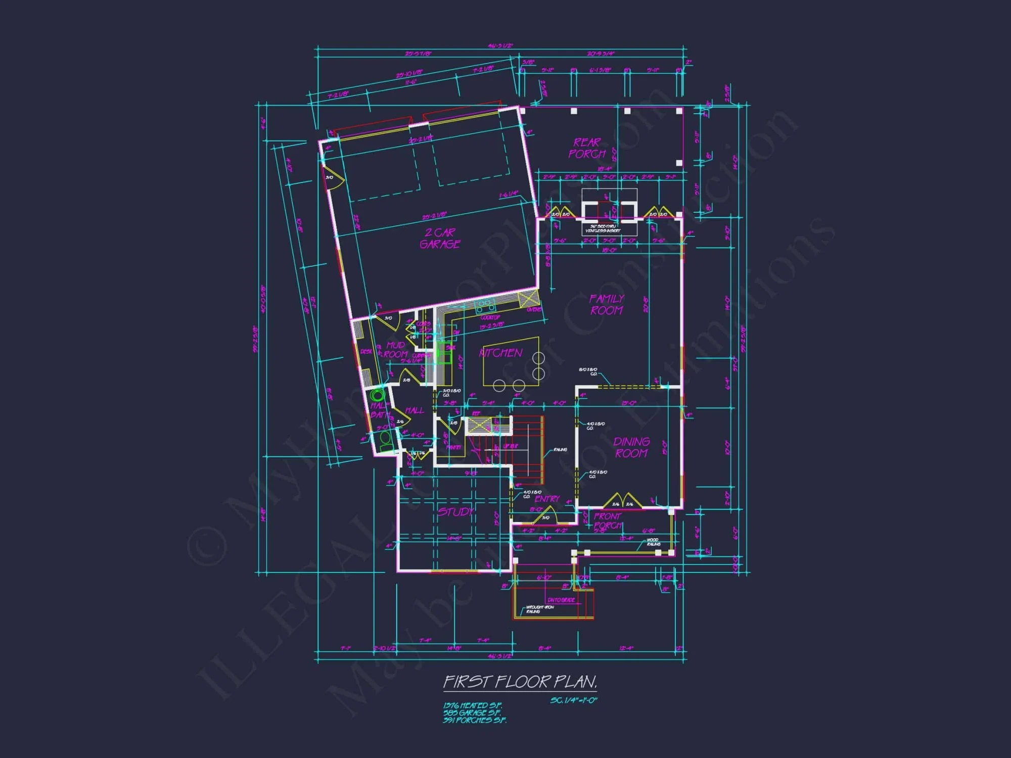 Traditional 2-Story house Plan with 4 Bedrooms & 3 Baths (Blueprint)