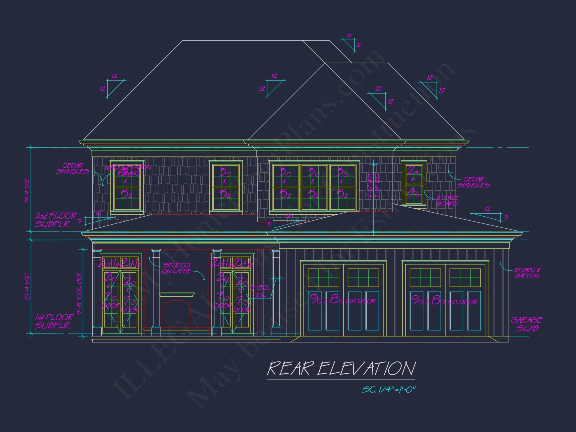 Traditional 2-Story house Plan with 4 Bedrooms & 3 Baths (Blueprint)