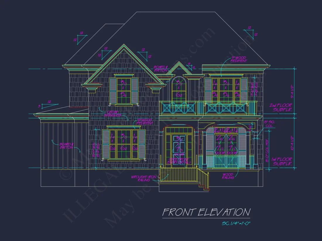 Traditional 2-Story house Plan with 4 Bedrooms & 3 Baths (Blueprint)