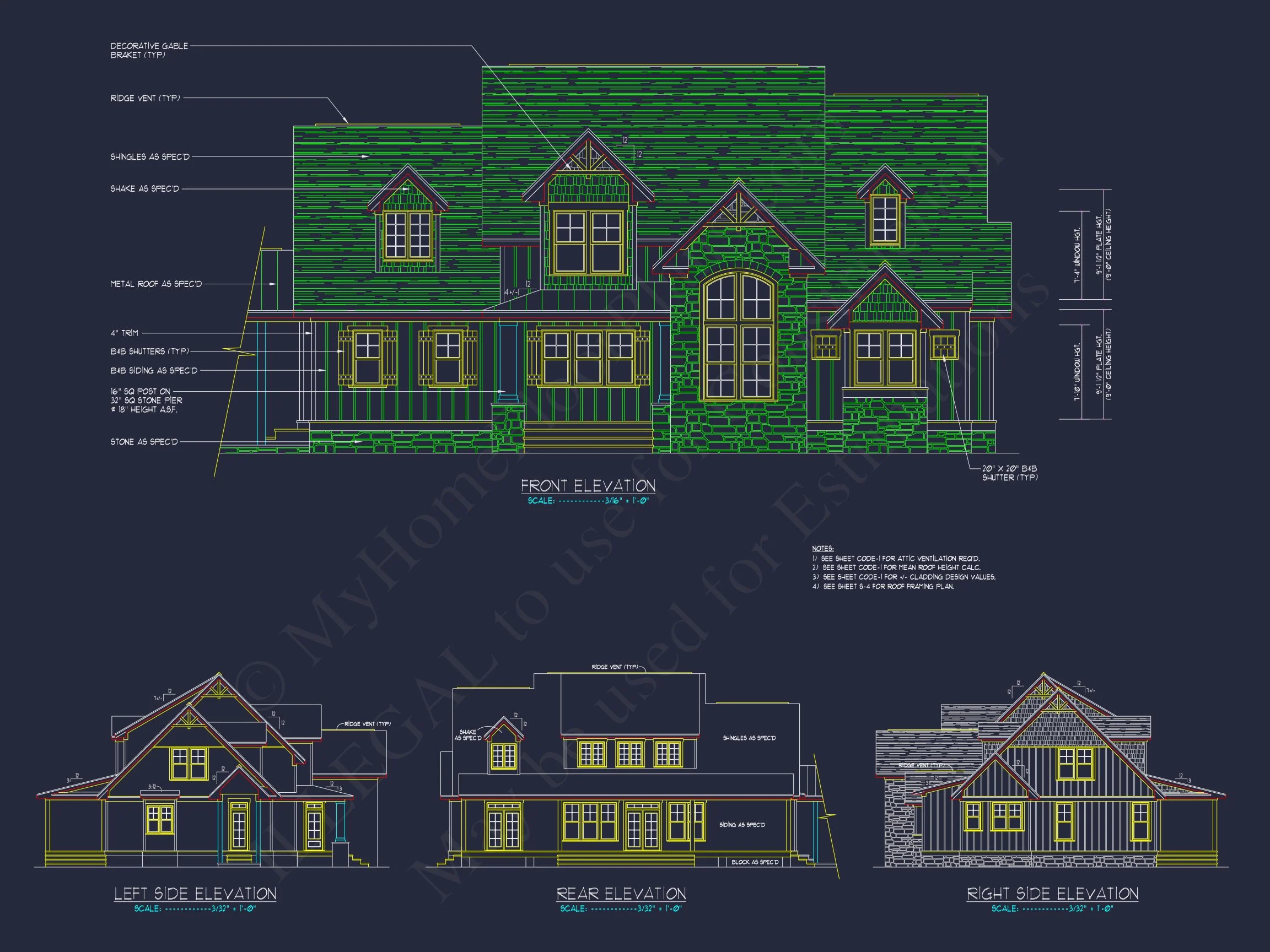 10-1400 HOUSE PLAN - Modern Farmhouse Plan – 3 Beds, 3.5 Baths, 3,134 Sq Ft 3 Floor Plan, Blueprint for Builders