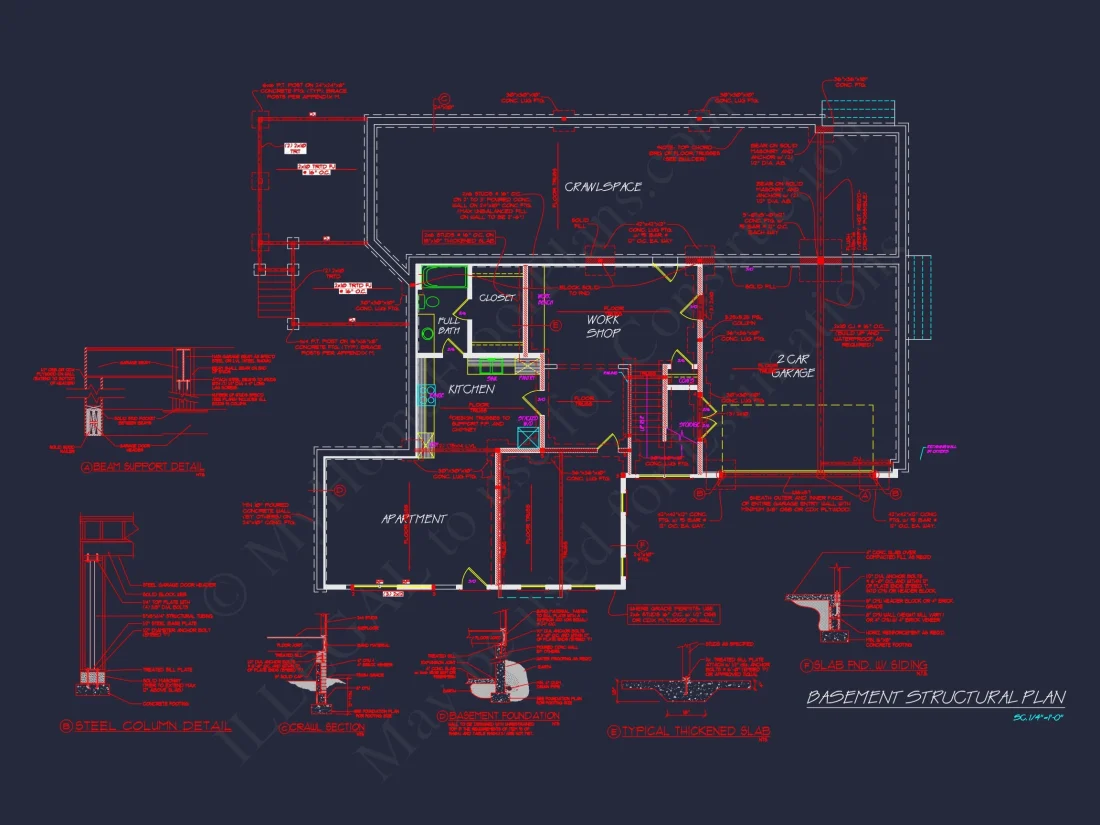 Traditional Farmhouse house Plan w/Basement & Garage - 6, 341 SqFt