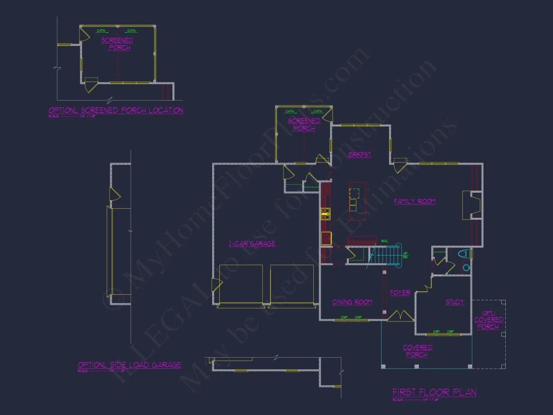 Stylish house Floor Plans with CAD Designs & 2-Car Garage