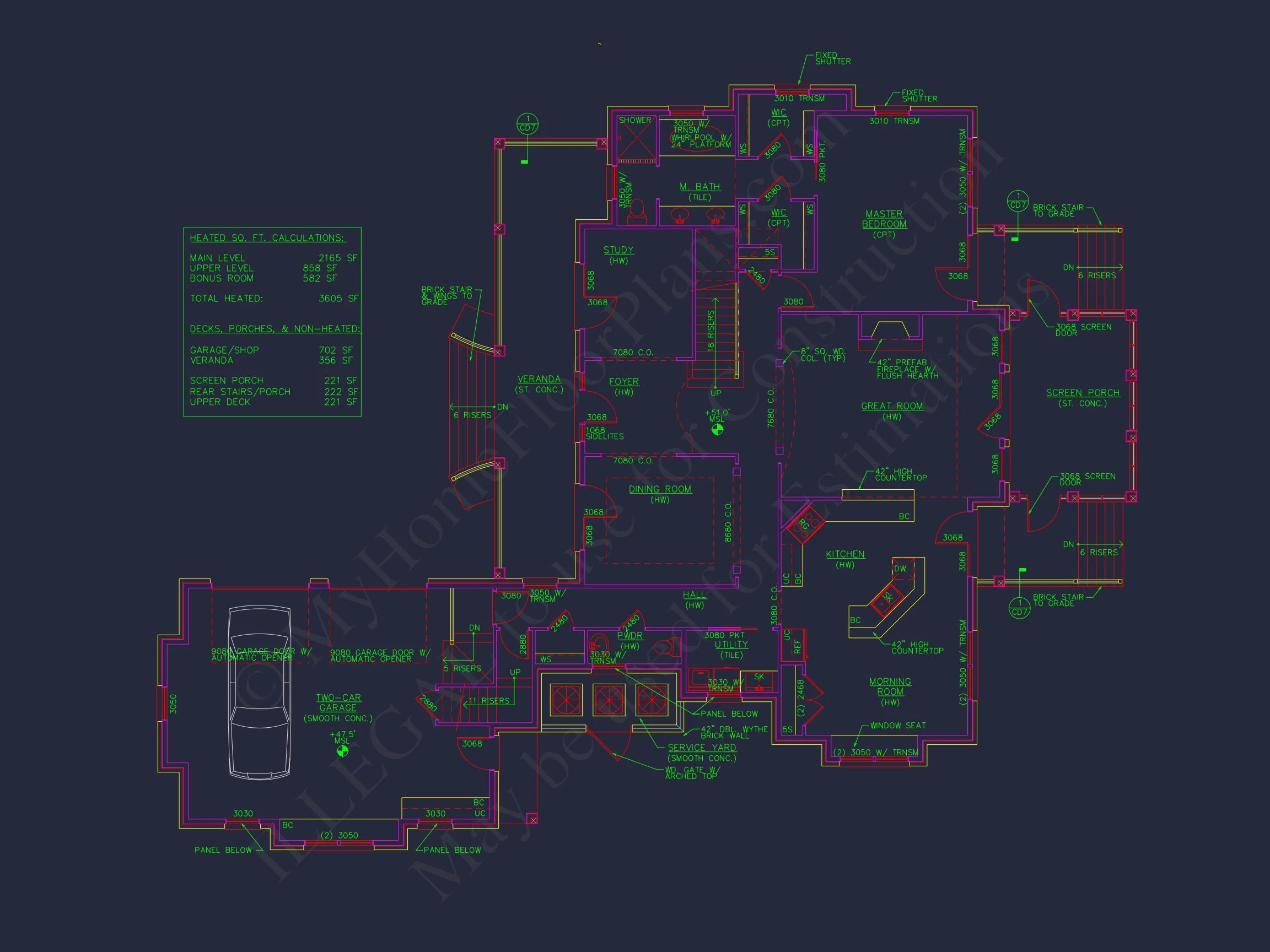 10-1275 HOUSE PLAN - Traditional Farmhouse House Plan – 3 Bed, 1.5 Story with Bonus Room 10 Elegant house Plan with 1.5 Floors, CAD Designs & Blueprints