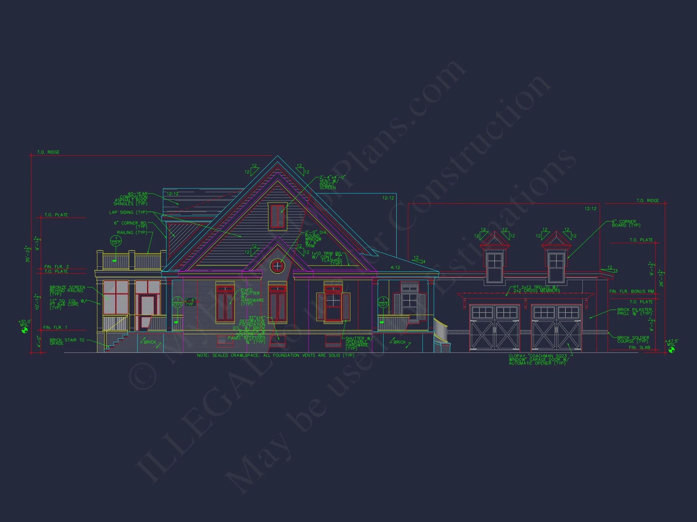 10-1275 HOUSE PLAN - Traditional Farmhouse House Plan – 3 Bed, 1.5 Story with Bonus Room 5 Elegant house Plan with 1.5 Floors, CAD Designs & Blueprints