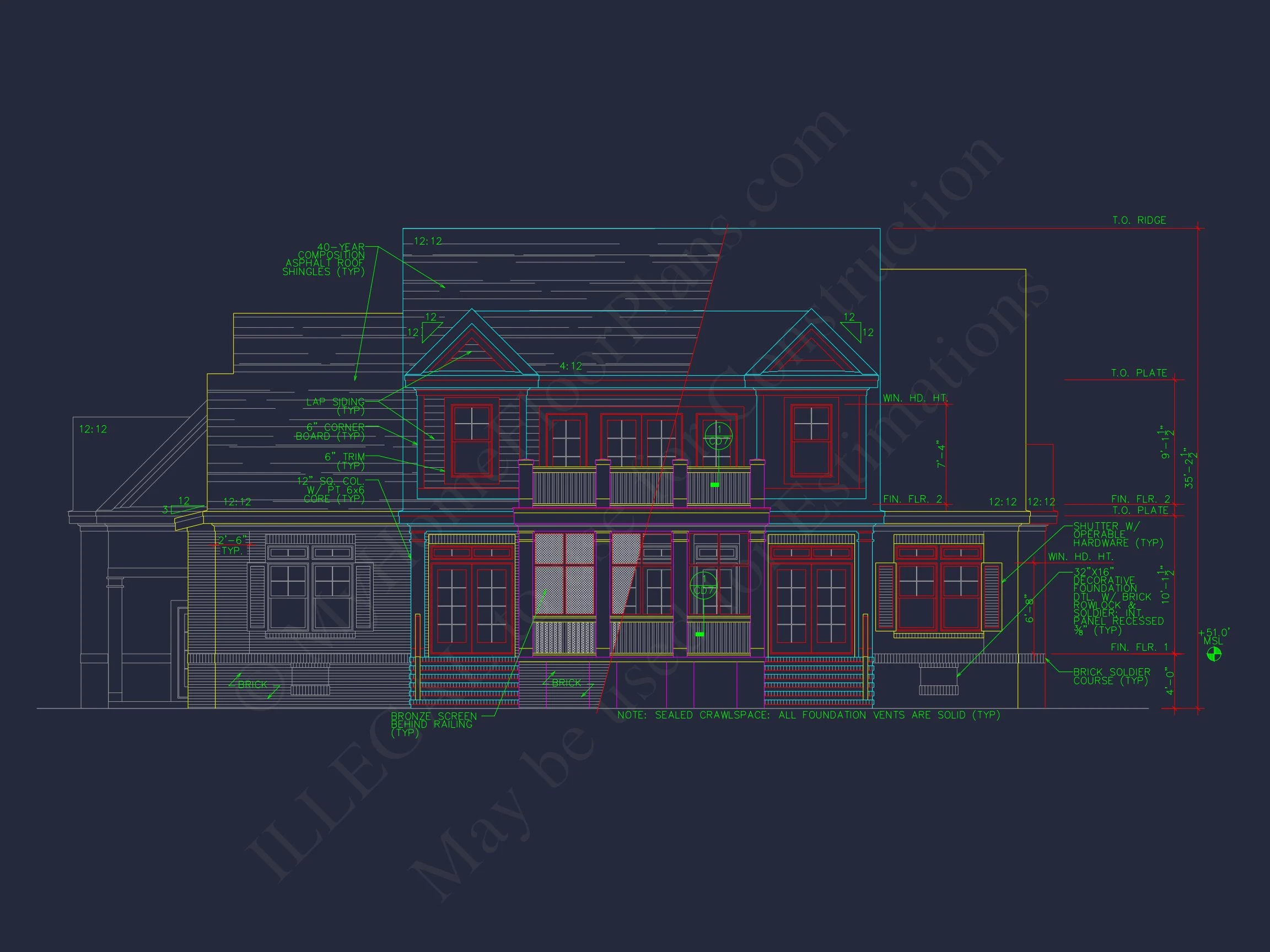 10-1275 HOUSE PLAN - Traditional Farmhouse House Plan – 3 Bed, 1.5 Story with Bonus Room 4 Elegant house Plan with 1.5 Floors, CAD Designs & Blueprints