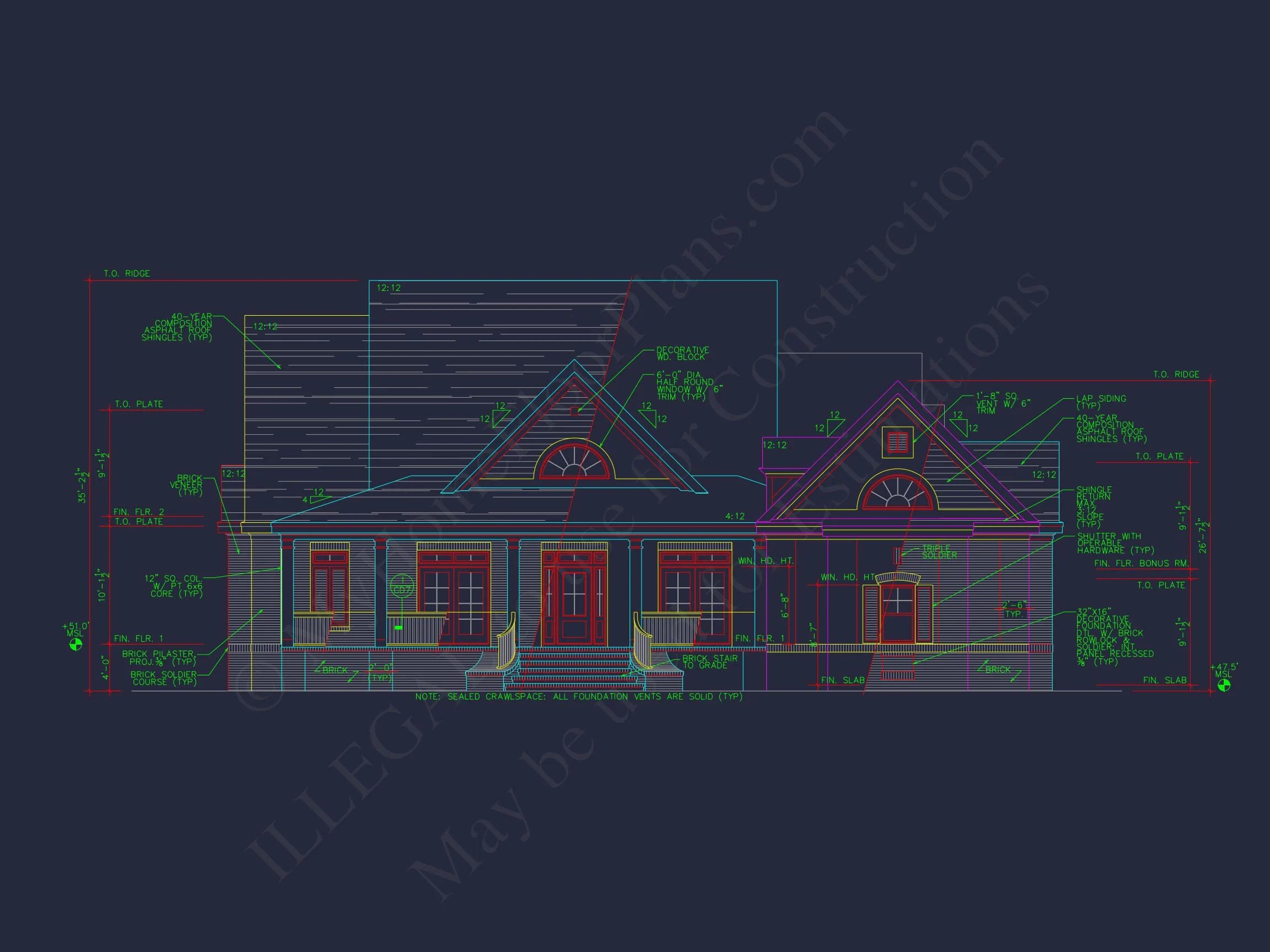 10-1275 HOUSE PLAN - Traditional Farmhouse House Plan – 3 Bed, 1.5 Story with Bonus Room 2 Elegant house Plan with 1.5 Floors, CAD Designs & Blueprints