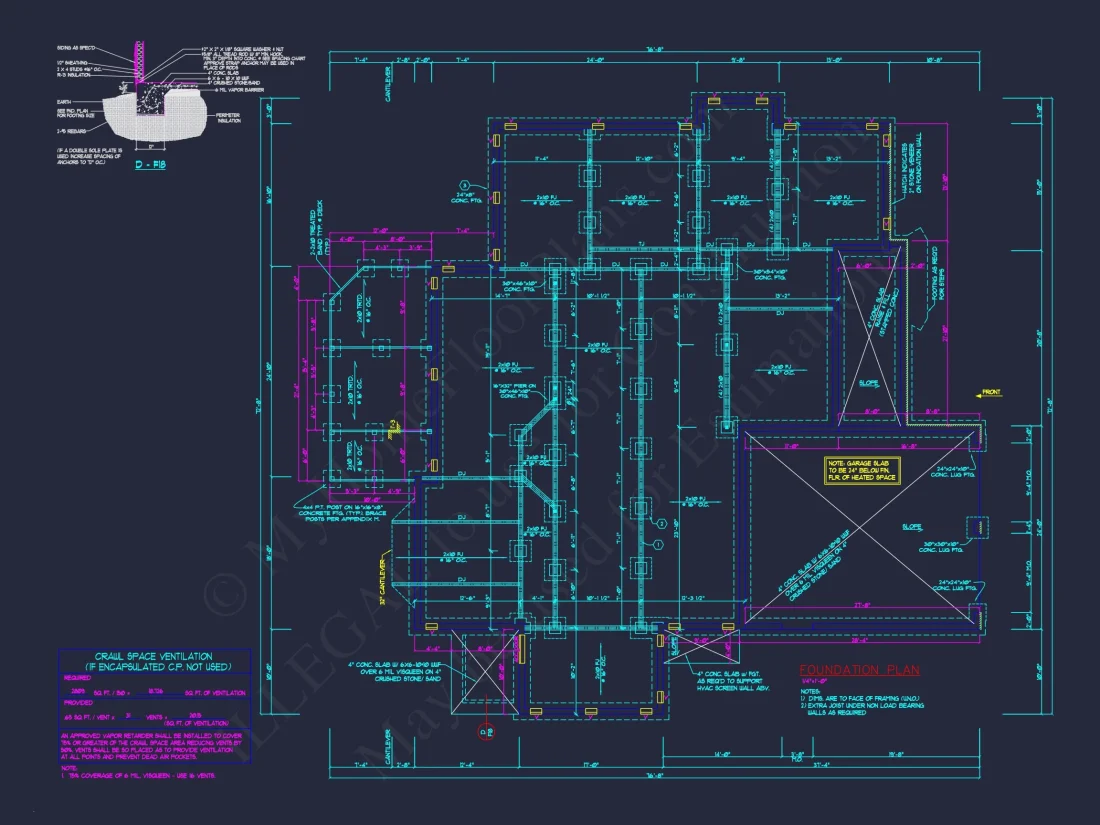 Colonial Revival house Floor Plan with CAD Blueprint Designs