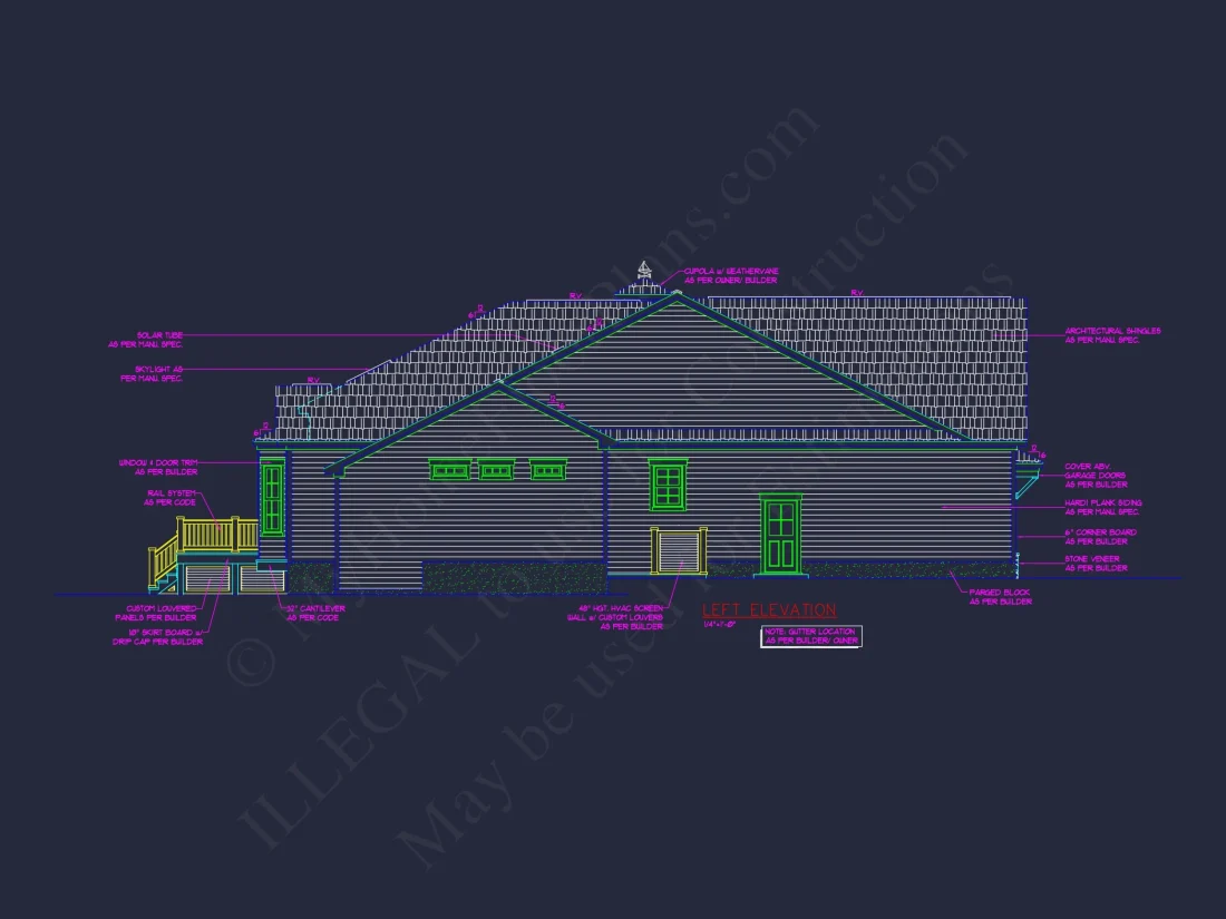 Colonial Revival house Floor Plan with CAD Blueprint Designs