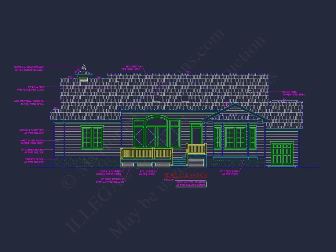 Colonial Revival house Floor Plan with CAD Blueprint Designs