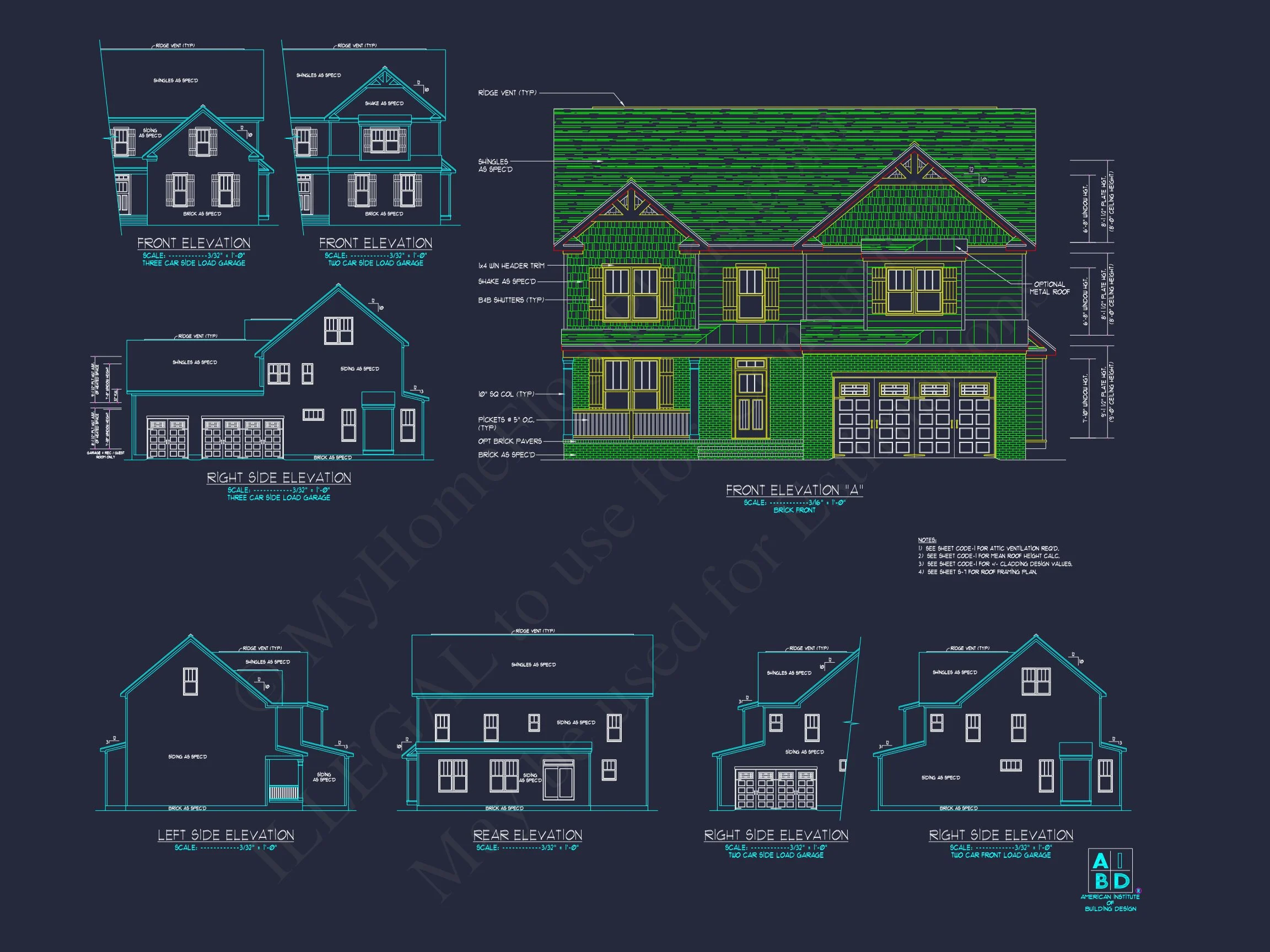 10-1138 HOUSE PLAN - 2.5-Story Modern Farmhouse-Craftsman Plan – 5 Bed, 3 Bath, 3,774 Sq. Ft. 6 Custom house Floor Plan with CAD Designs for Modern Living
