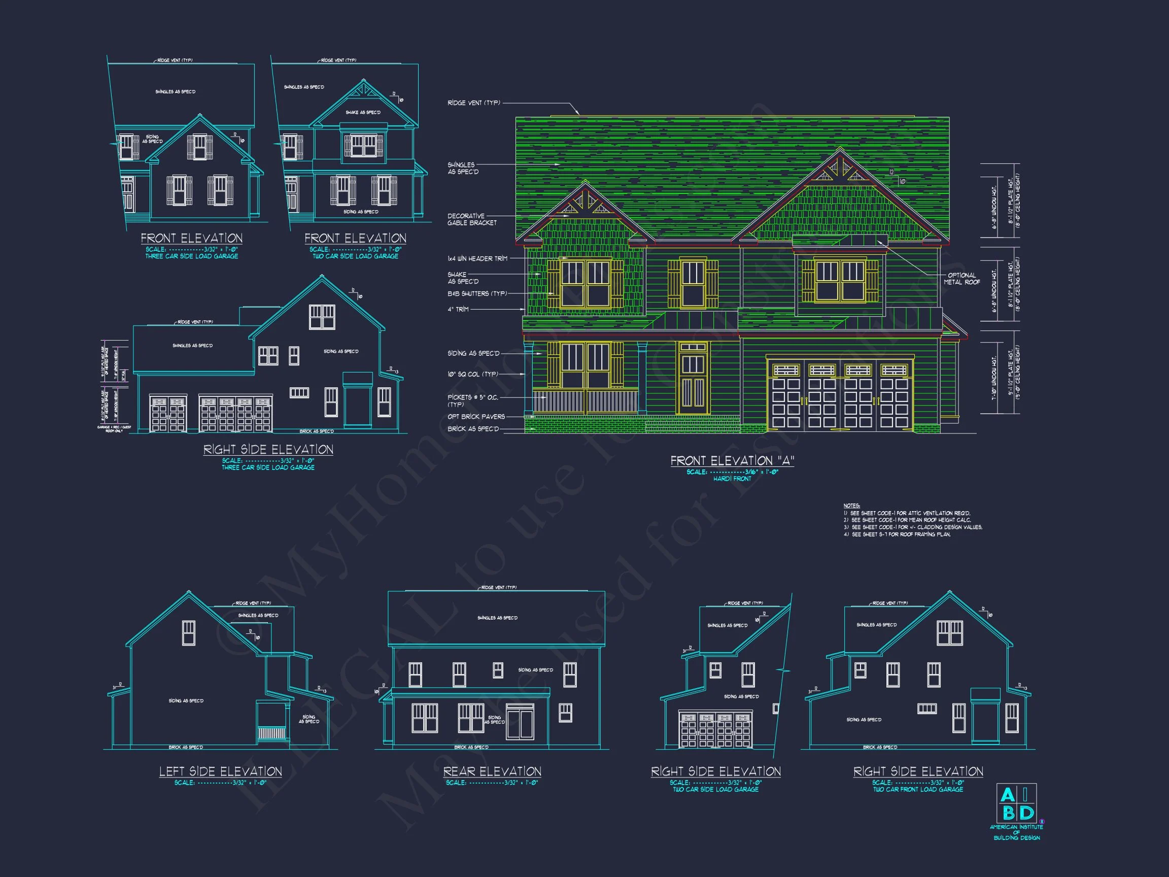 10-1138 HOUSE PLAN - 2.5-Story Modern Farmhouse-Craftsman Plan – 5 Bed, 3 Bath, 3,774 Sq. Ft. 3 Custom house Floor Plan with CAD Designs for Modern Living